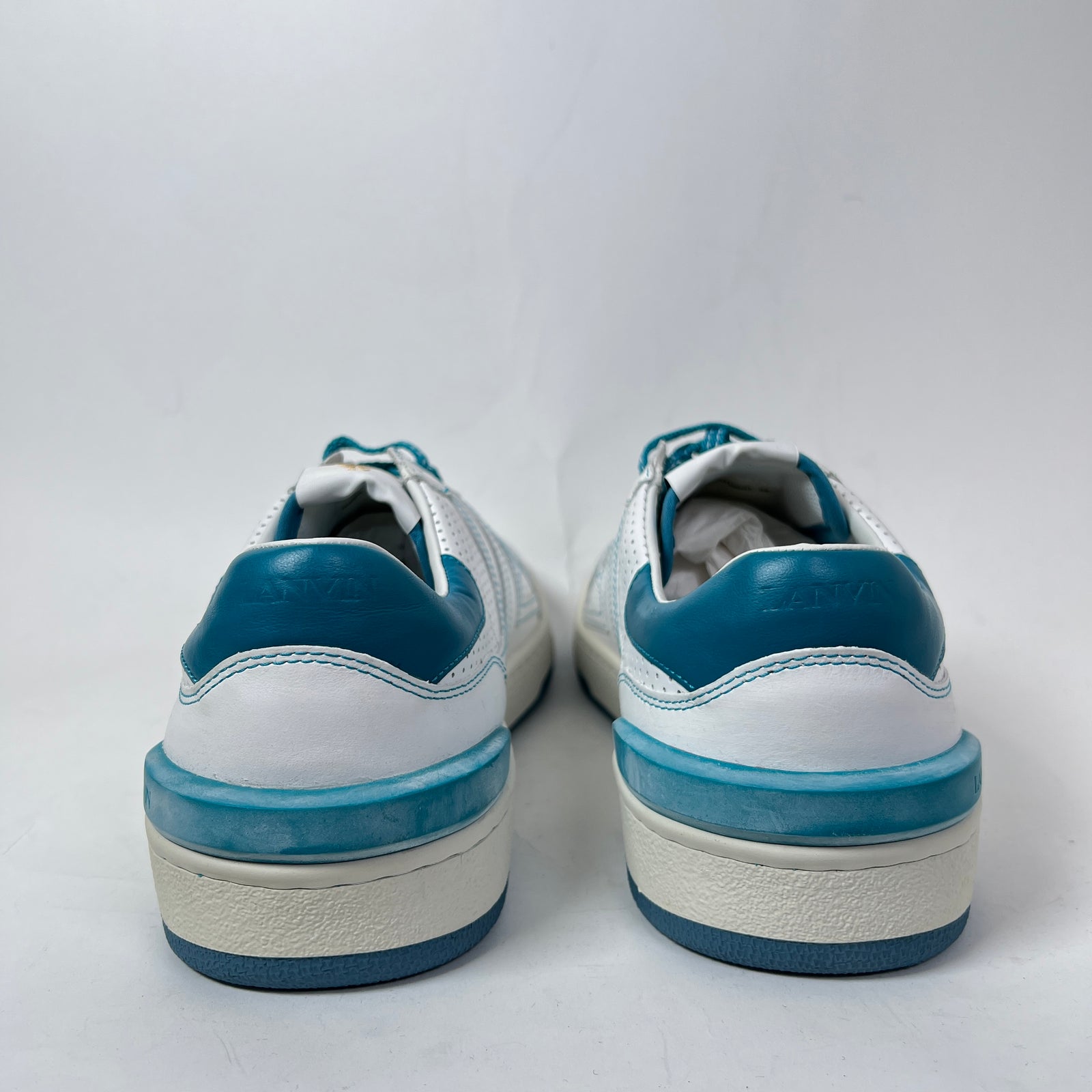 Lanvin White/Blue Clay Leather Low-Top Sneaker Size 45