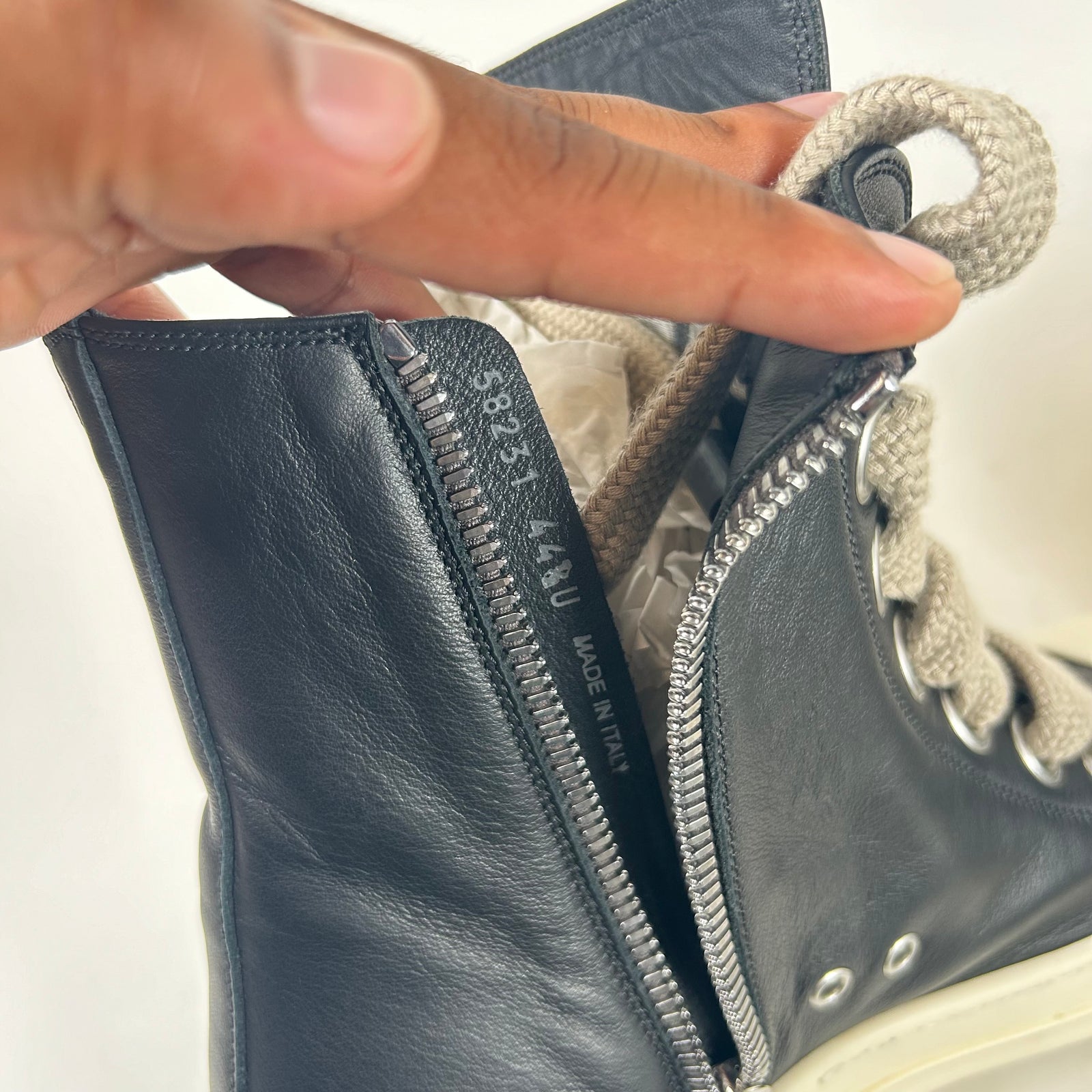 Rick Owens Black Leather Jumbo Lace Ramones Size 44.5