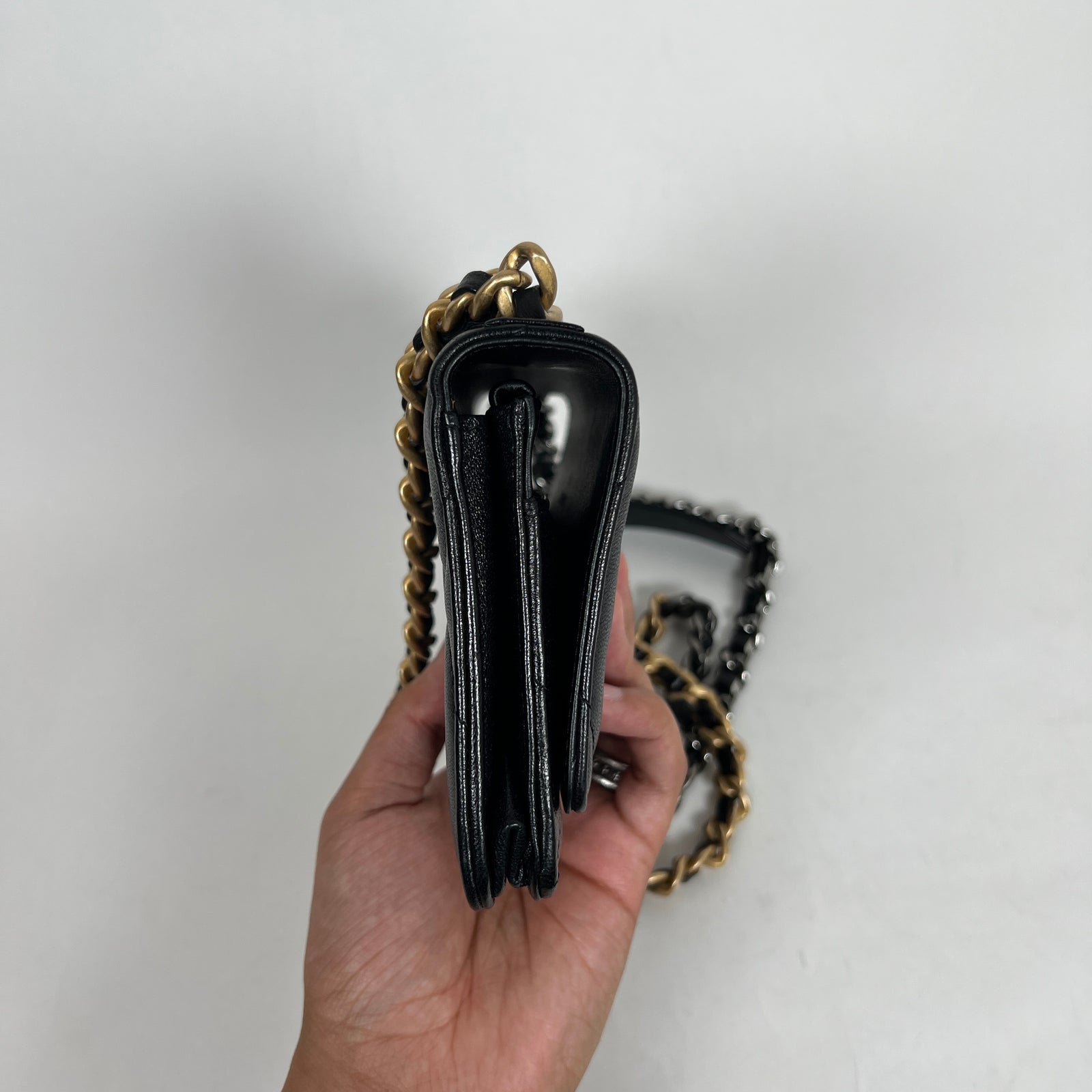 Chanel Black/Gold Quilted Lambskin 19 Wallet On Chain