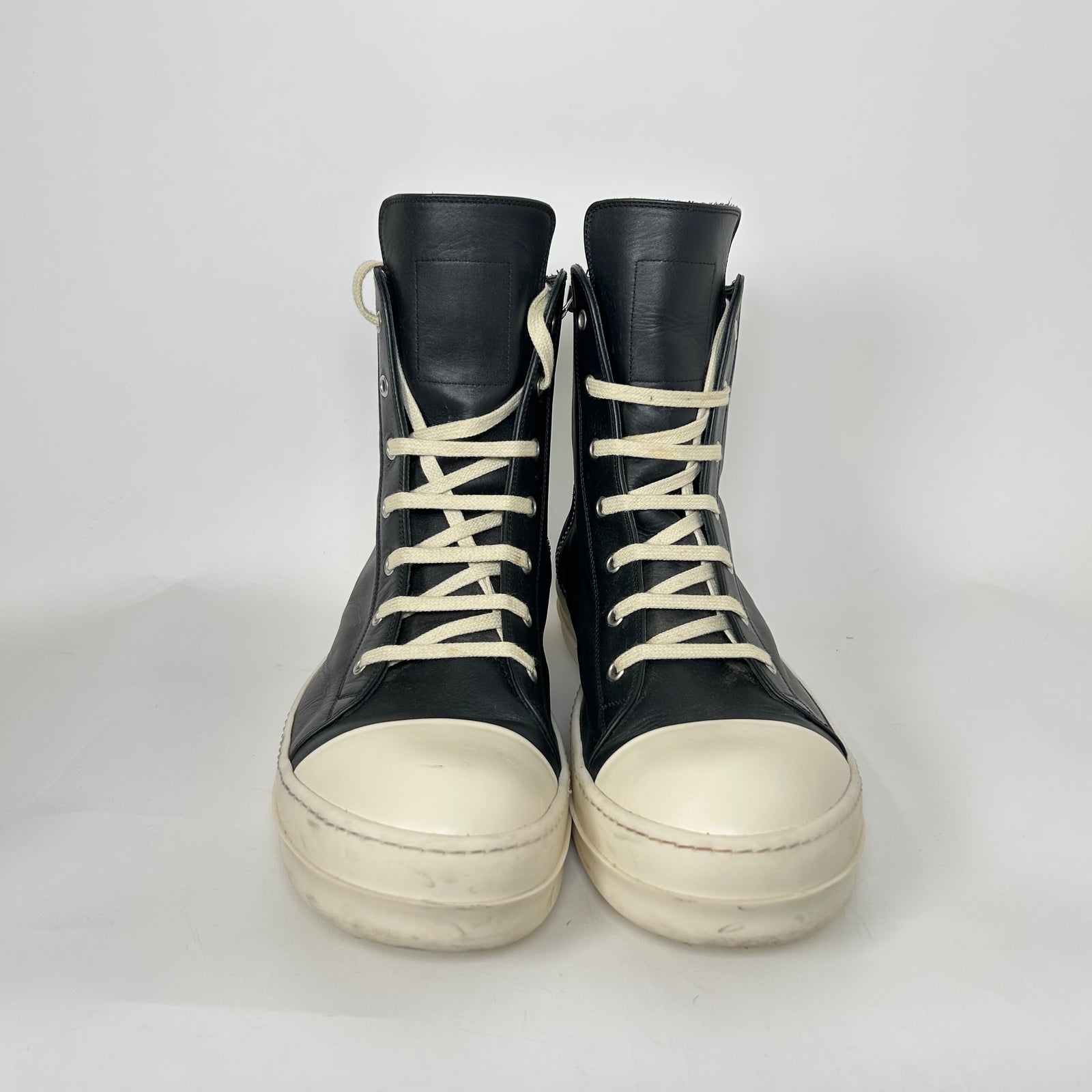 Rick Owens Black Leather High-Top Ramones Size 45.5