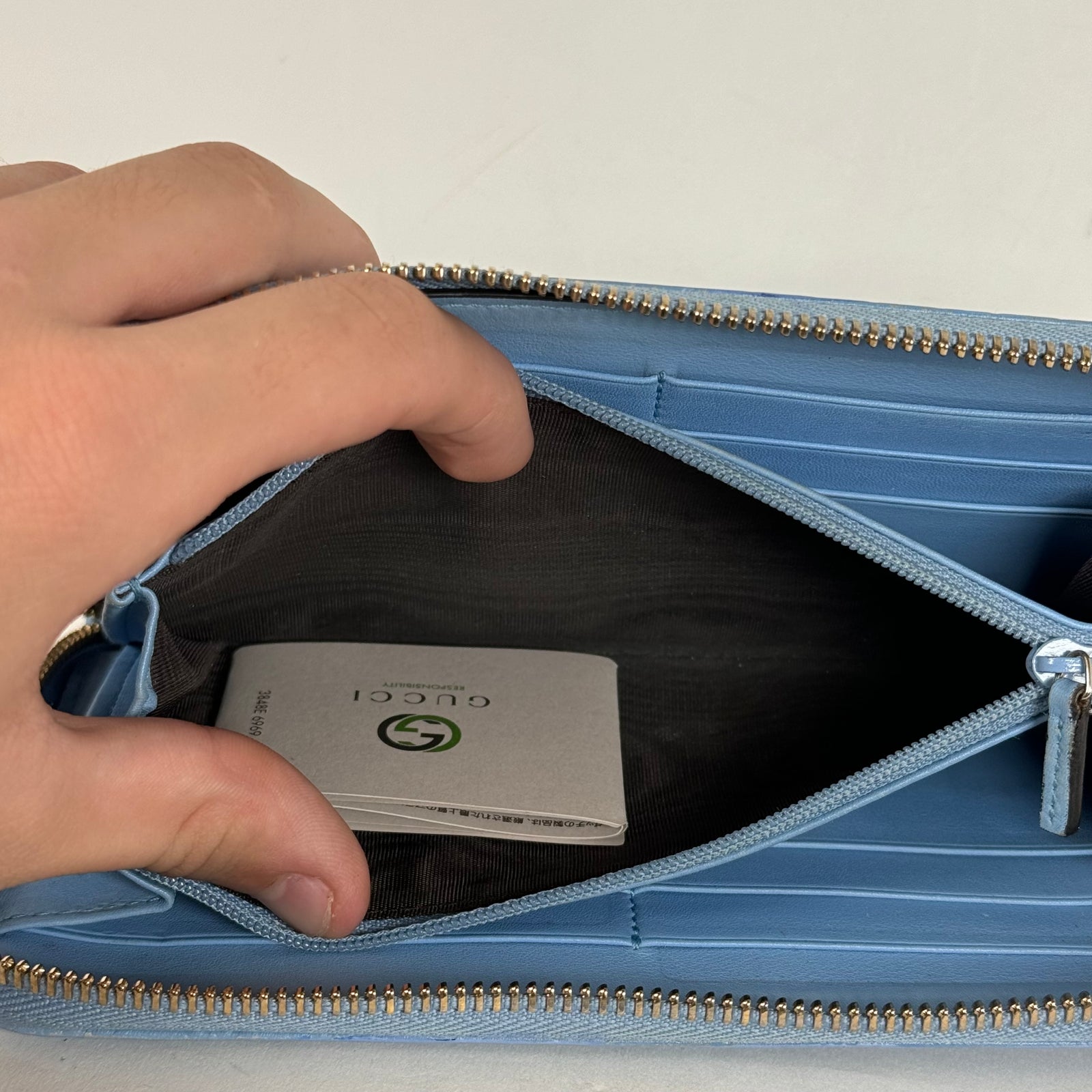 Gucci Light Blue Microguccissima Leather Zip Around Wallet
