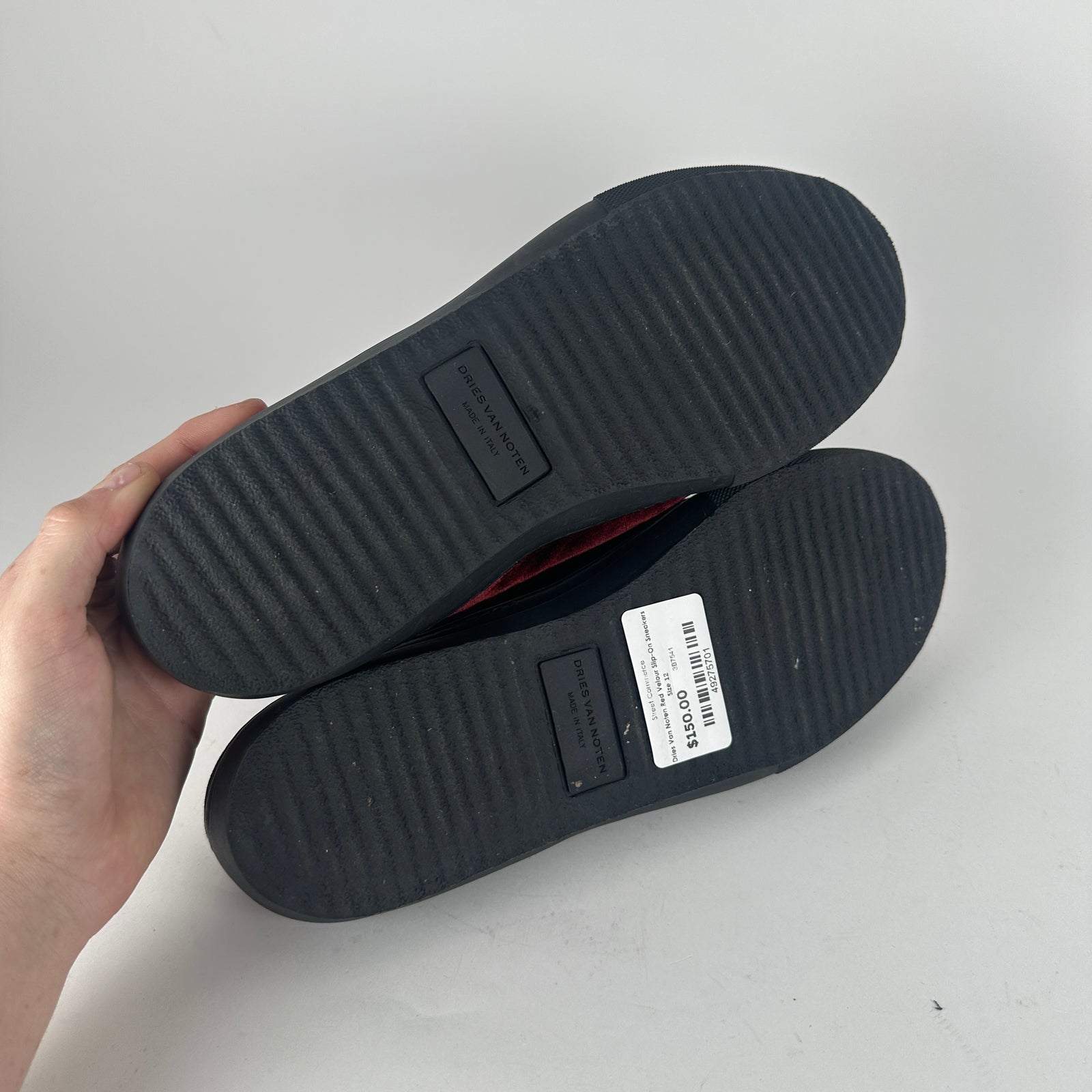 Dries Van Noten Red Velour Slip-On Sneakers Size 12