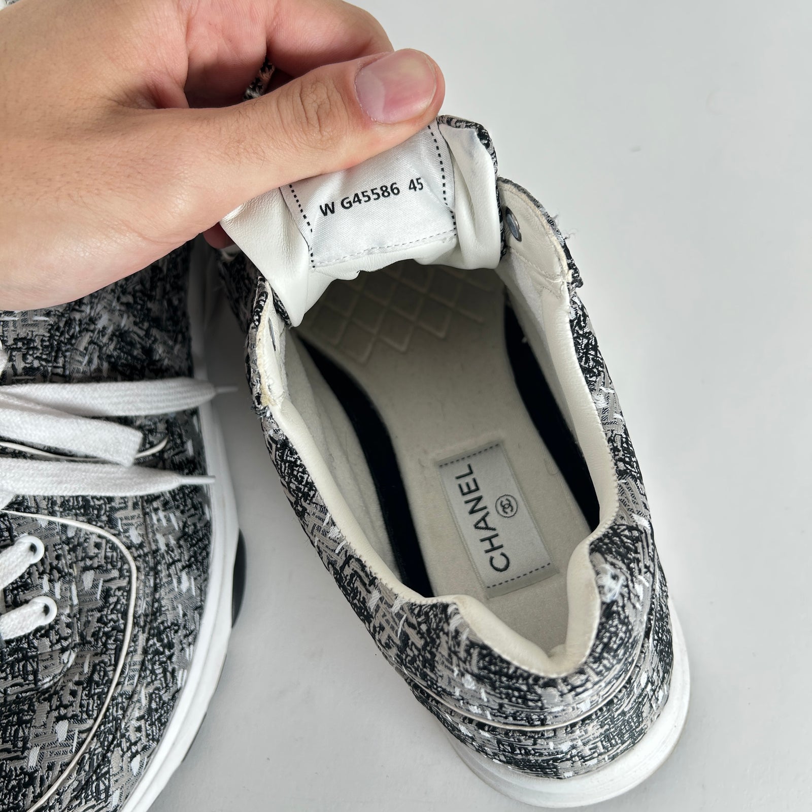 Chanel Tweed Technical Knit Interlocking CC Trainer Size 45