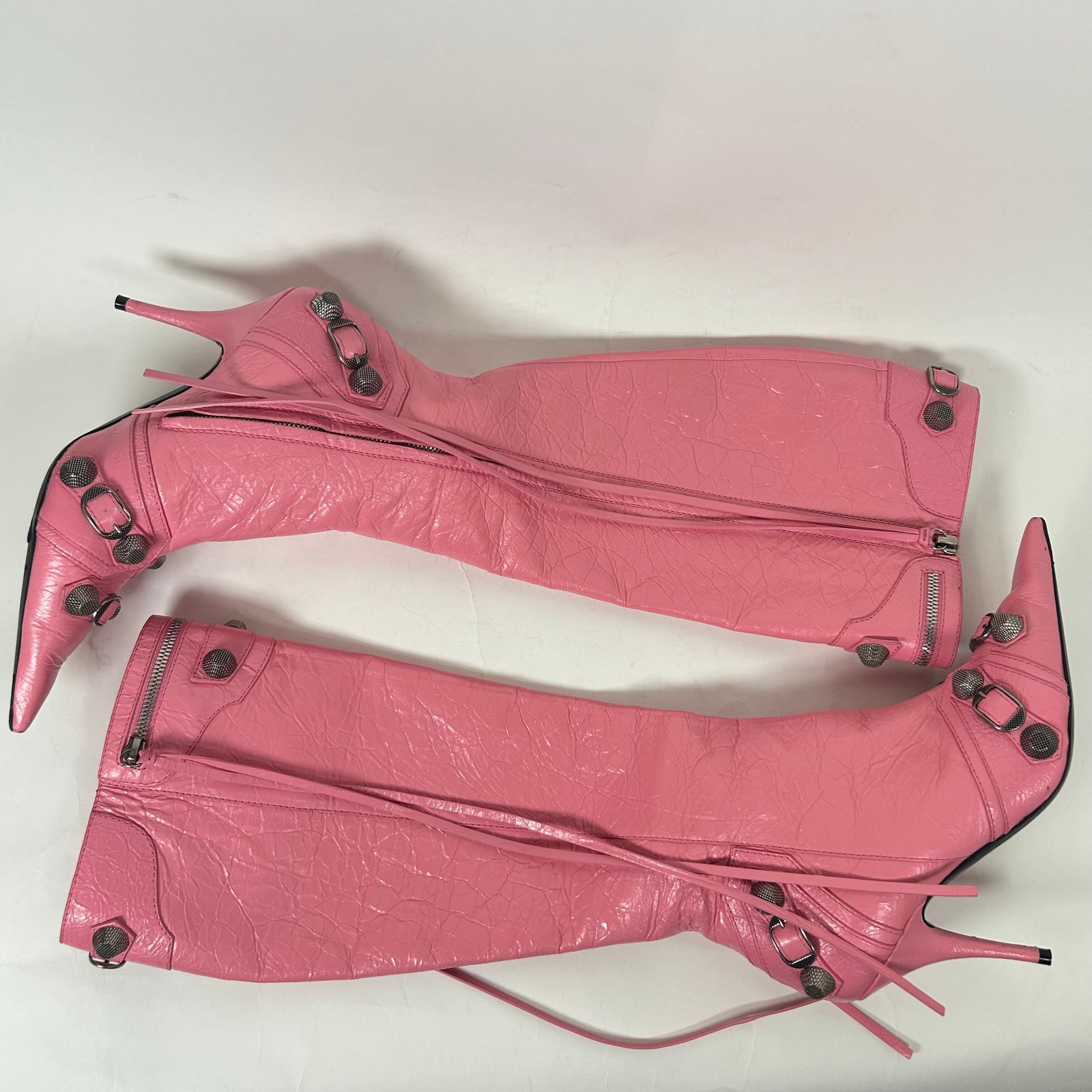 Balenciaga Pink Leather Cagole Knee High Heel Size 37