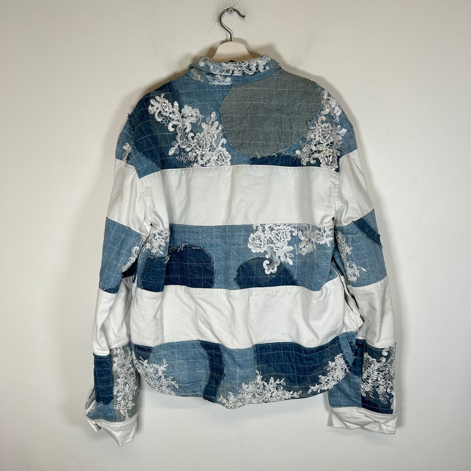 Who Decides War Blue Paneled Denim Polo Pullover Size XL