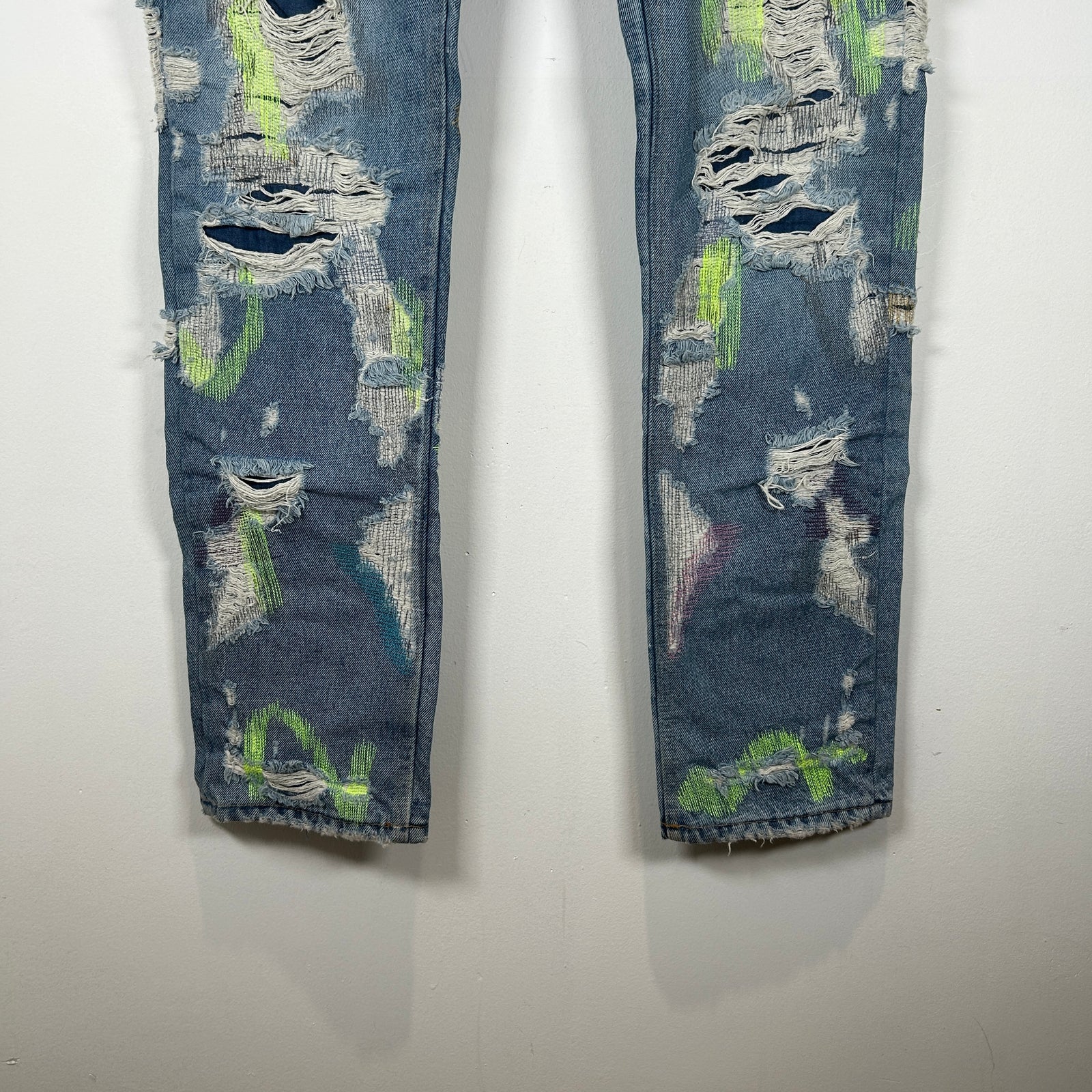 Endless Neon Green Embroidered Blue Denim Jeans Size 36