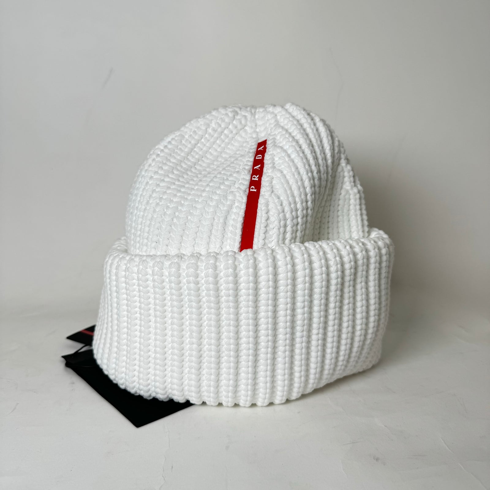 Prada White Wool Knitted Beanie Size XL