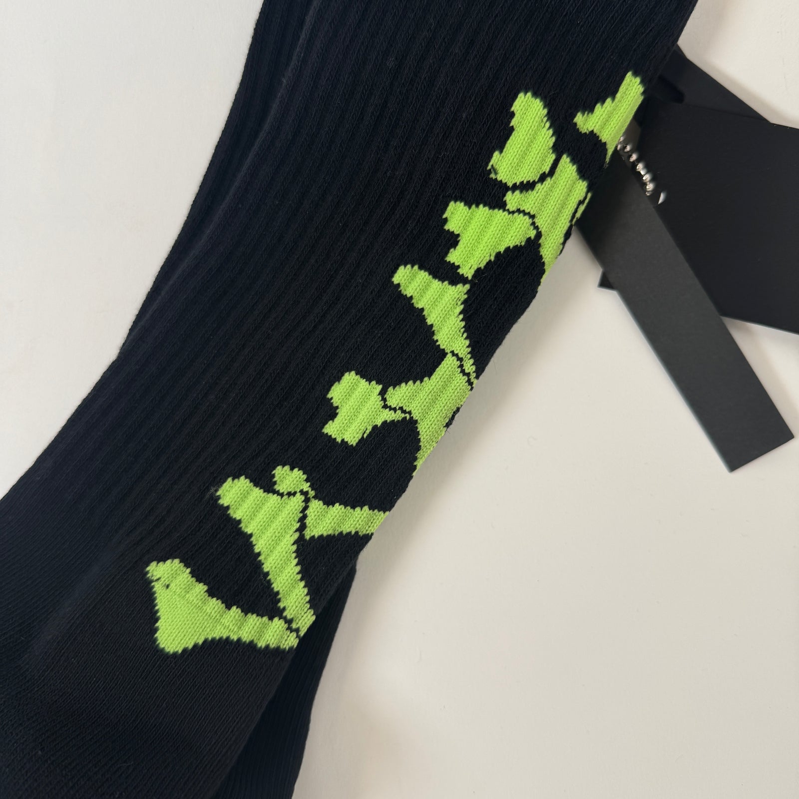 Amiri Black/Lime Green Stacked Bone Socks Size 43-44