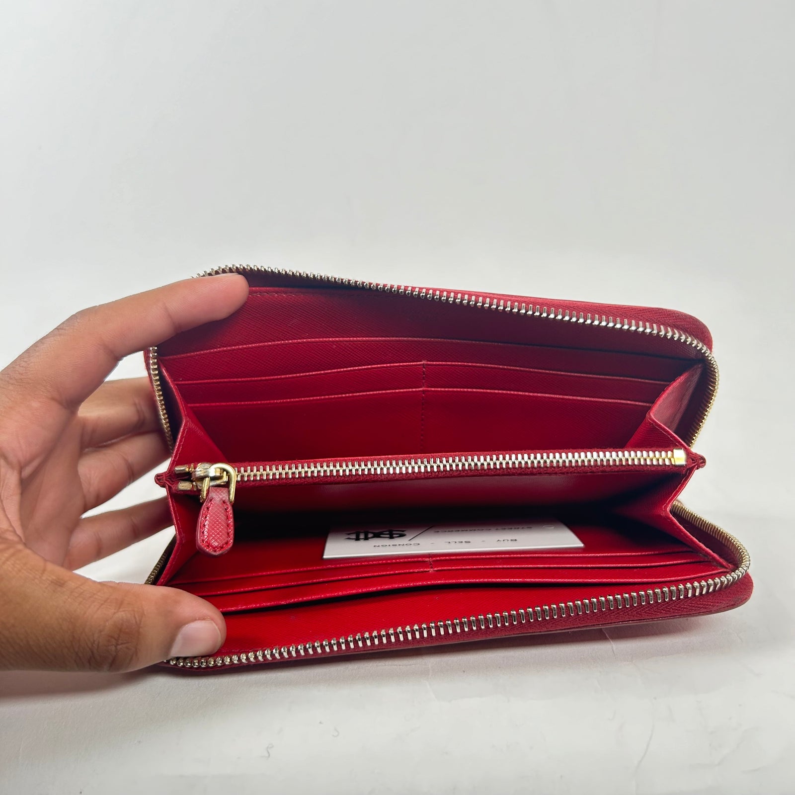 Prada Red Saffiano Zip Around Wallet