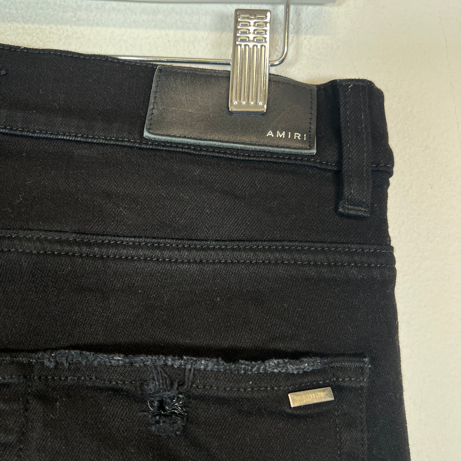 Amiri MX1 Black Metallic Silver Patch Skinny Jeans Size 32