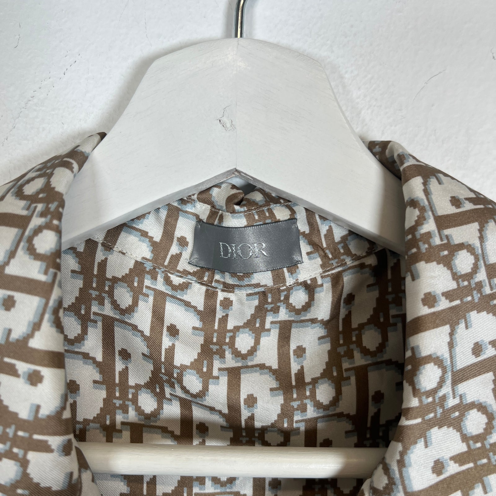 Dior Tan Oblique Silk Button Up Shirt Size M