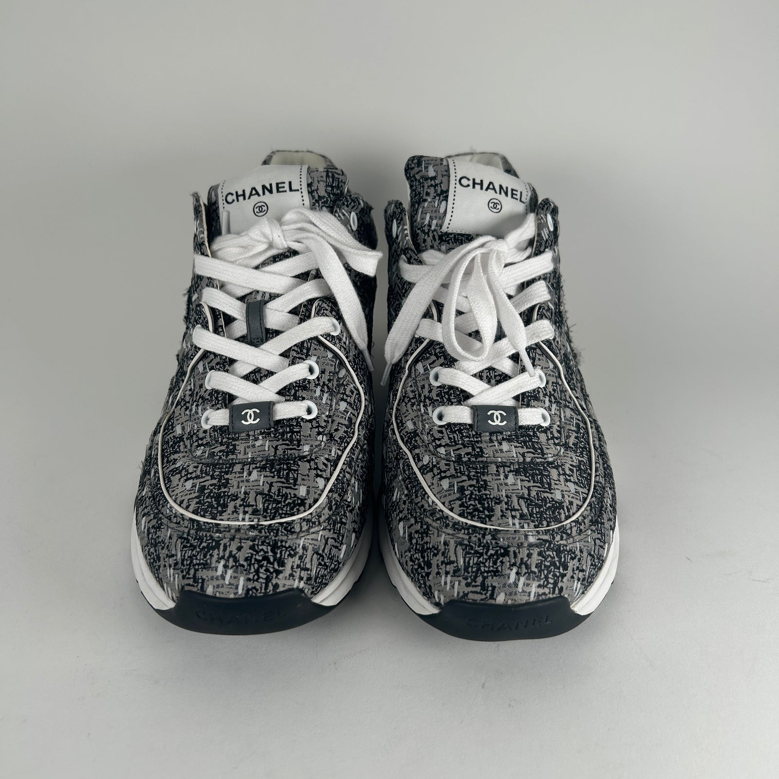 Chanel Tweed Technical Knit Interlocking CC Trainer Size 45