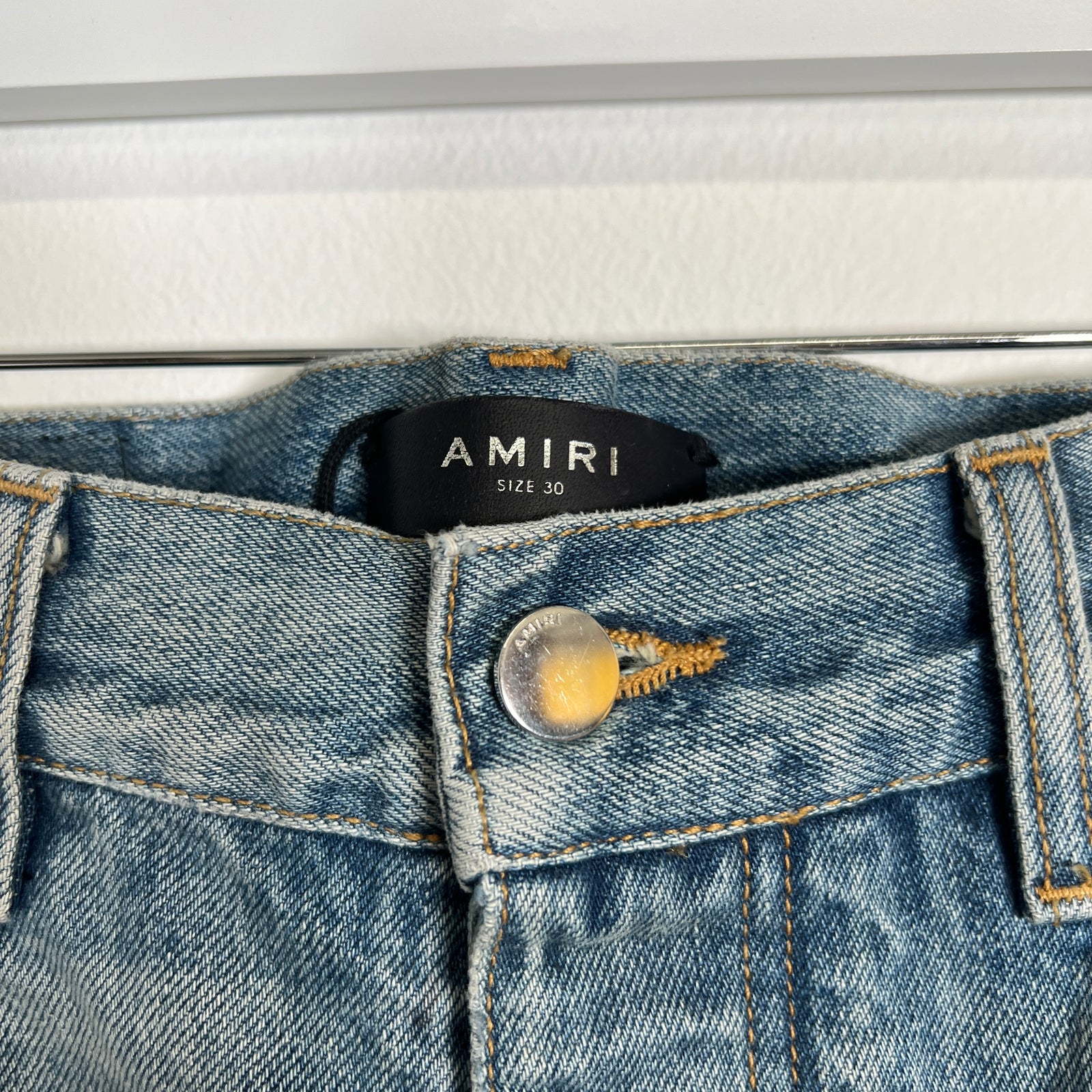 Amiri Palm Trees Lightwash Denim Shorts