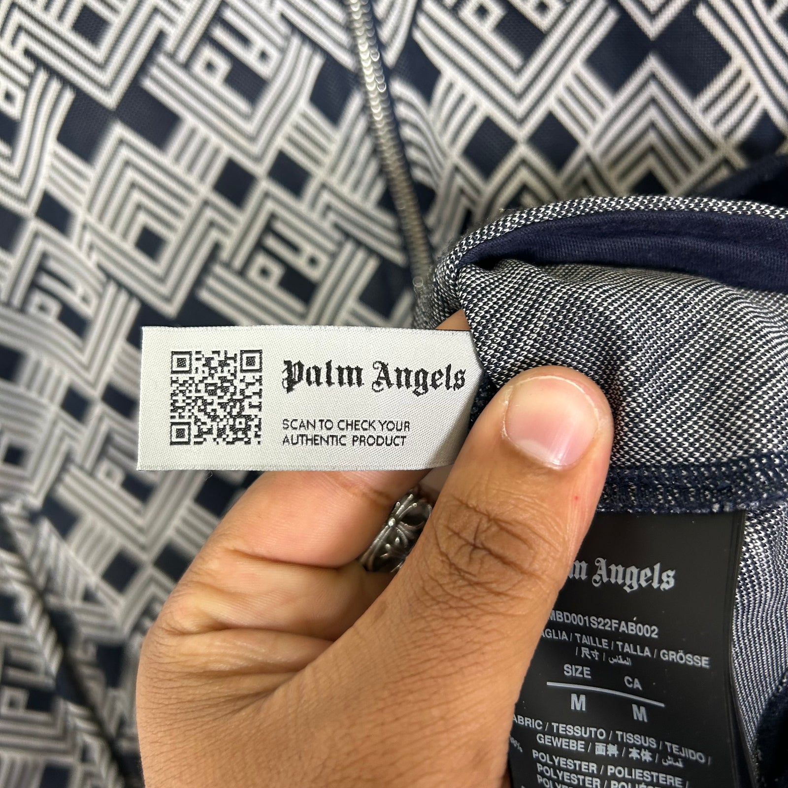 Palm Angels Navy Squared Art Deco Track Jacket Size M