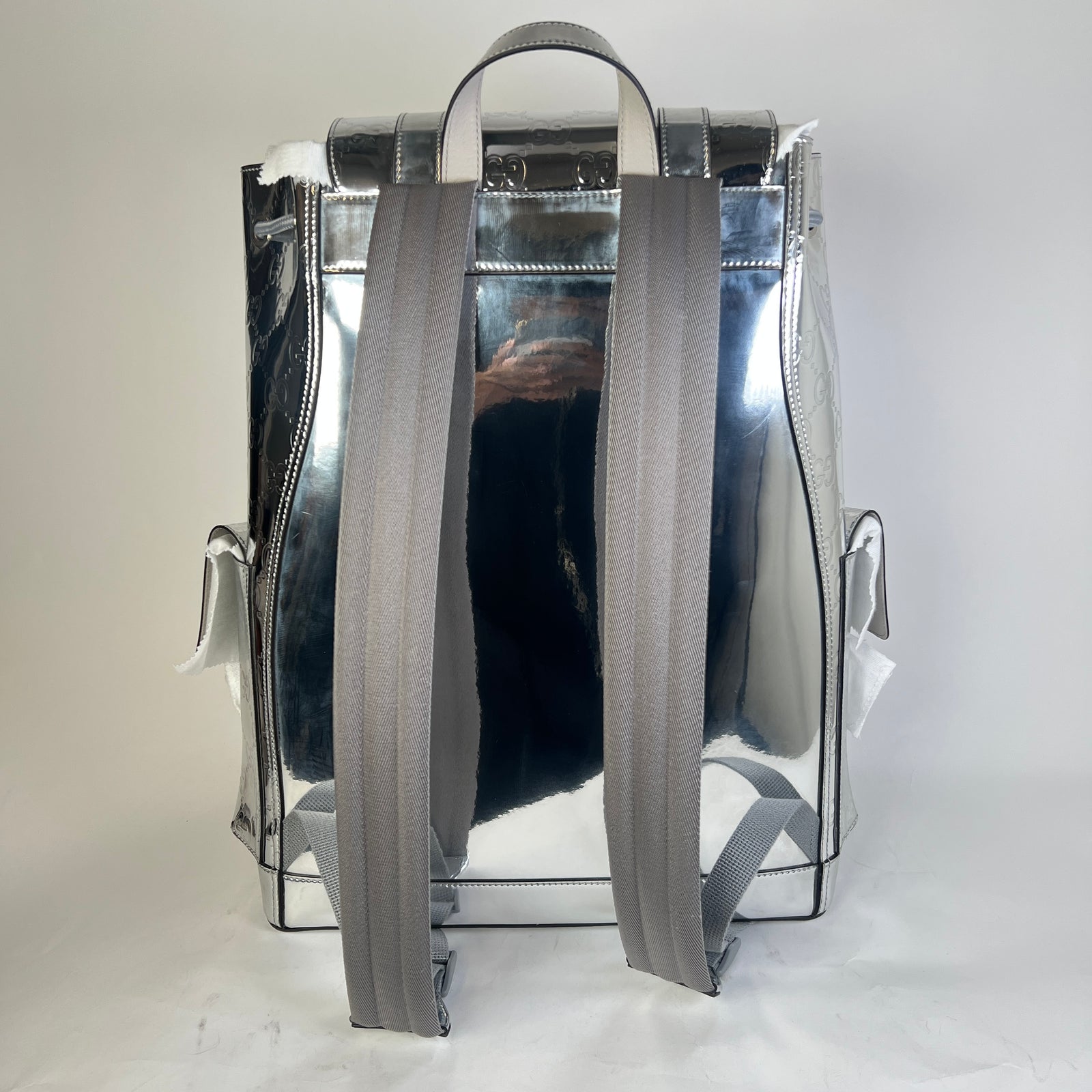 Gucci Silver Mirror Effect GG Large Backpack