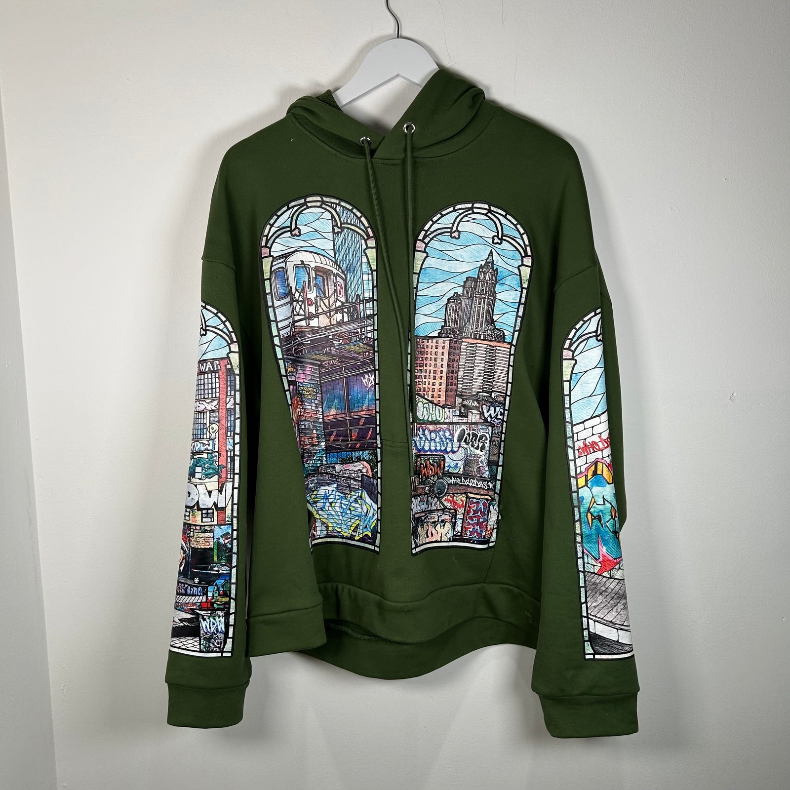 Who Decides War Stained Glass Green Hoodie Size M
