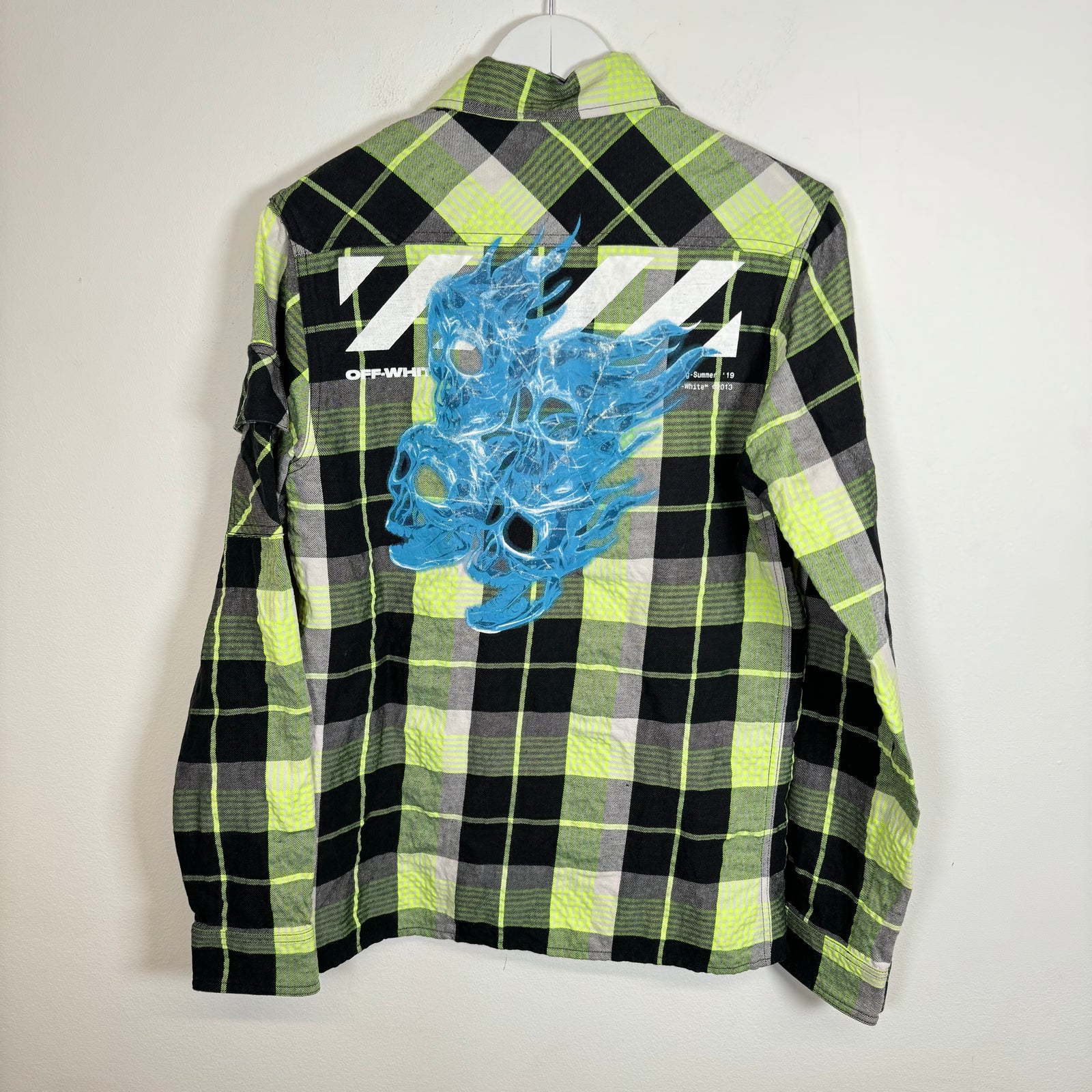 Off-White Green Skull Flame Flannel Shirt Size XS