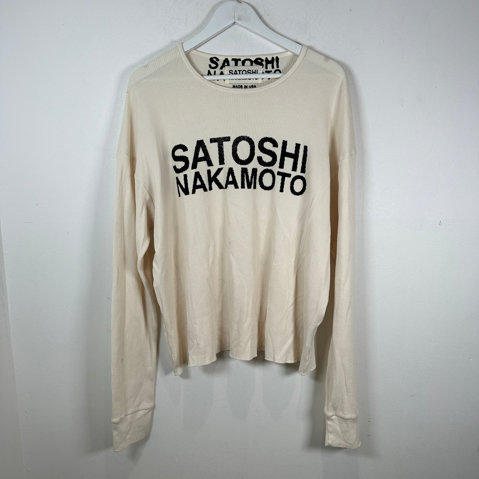 Satoshi Nakamoto Spell Out Logo White Thermal Longsleeve