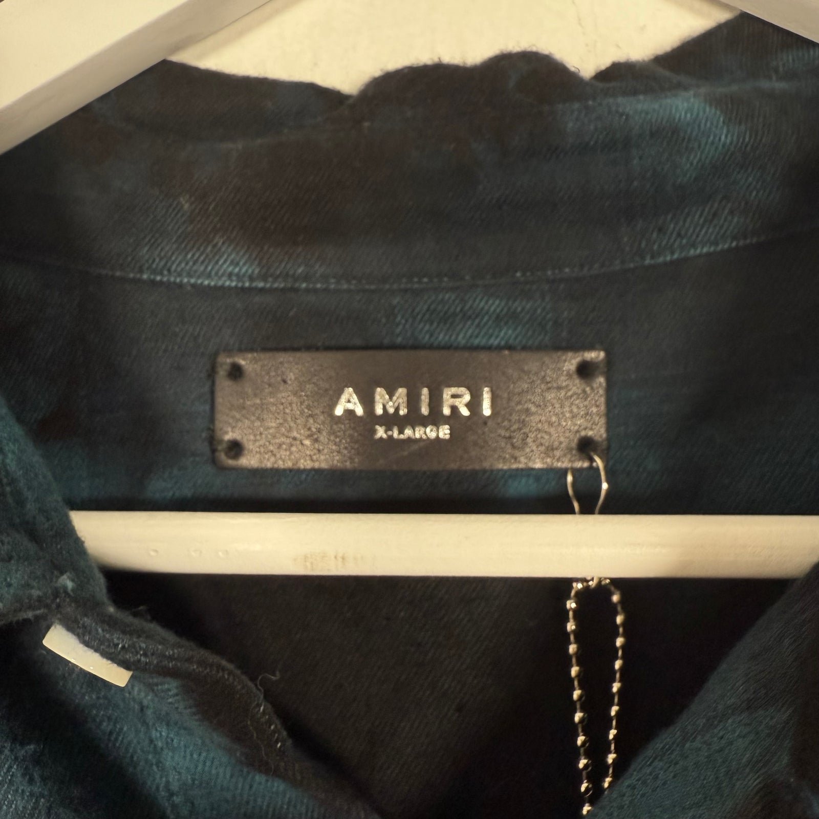 Amiri Black/Blue Tye-Dye Distressed Flannel Size X-Large