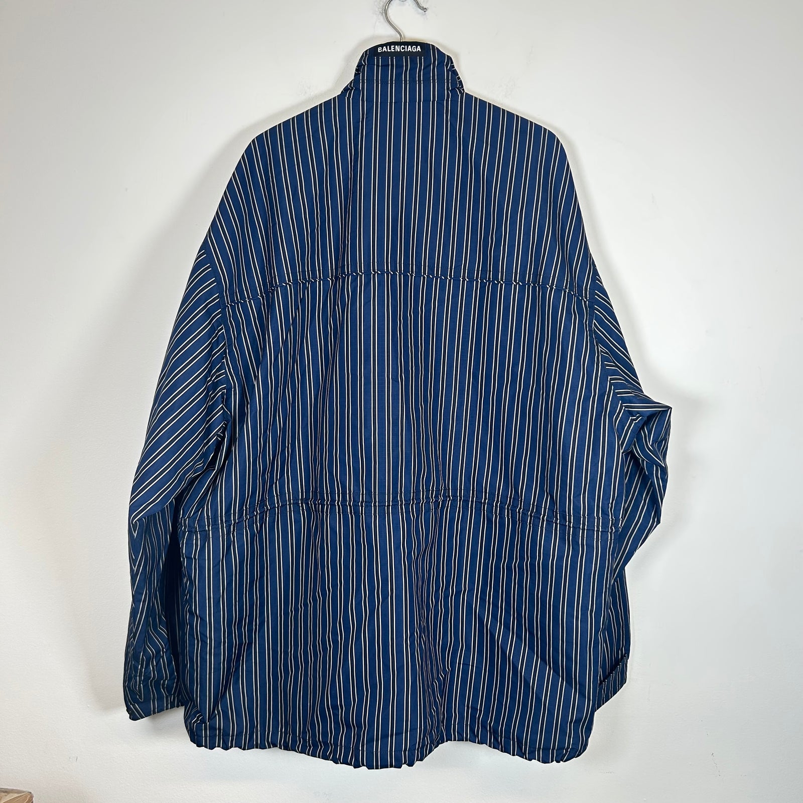 Balenciaga Navy Striped Padded Light Parka Size 54