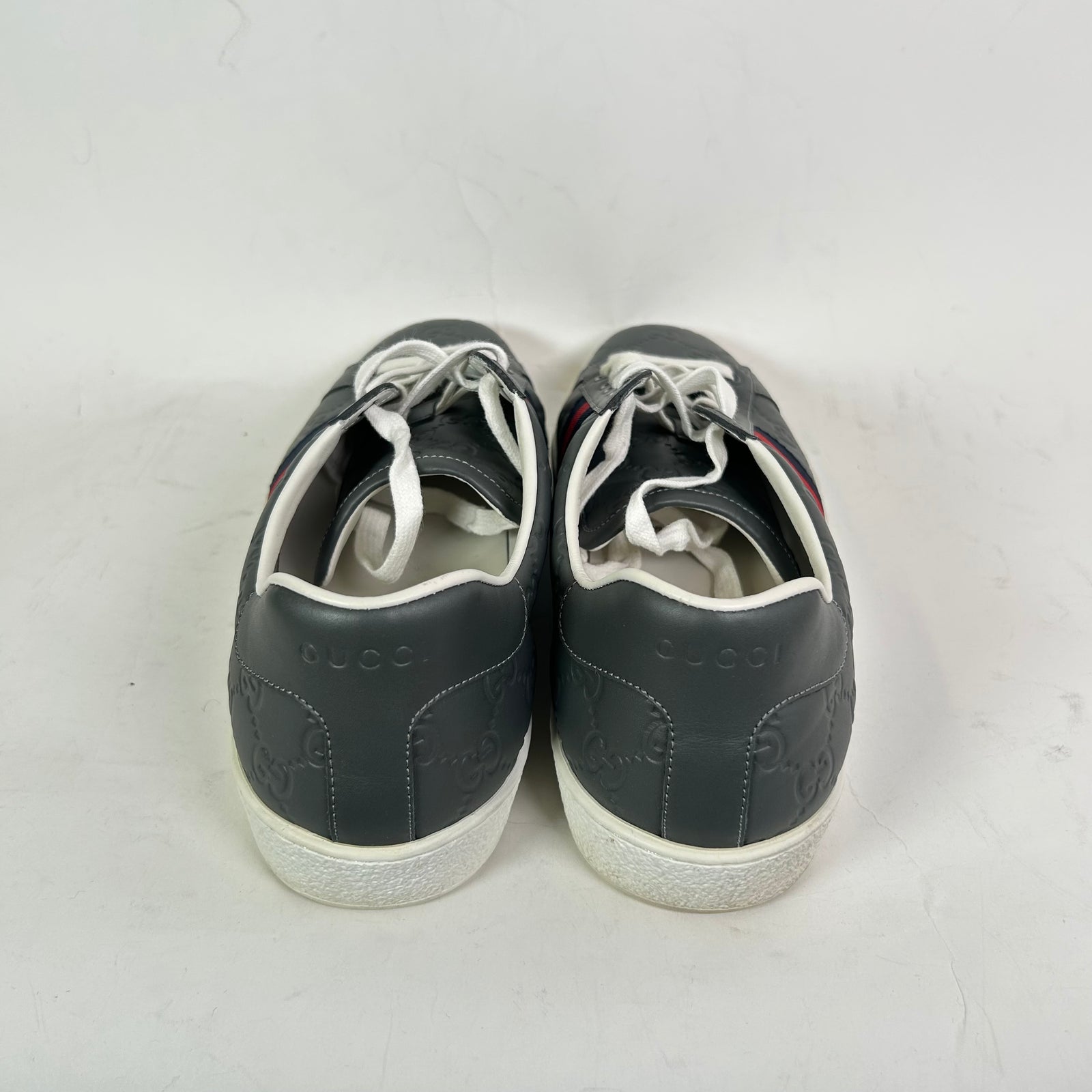 Gucci Grey Embossed Web Ace Sneaker Size 11