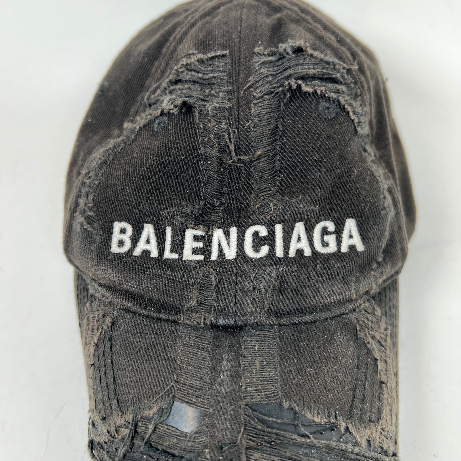 Balenciaga Black Distressed Logo Cap Size M