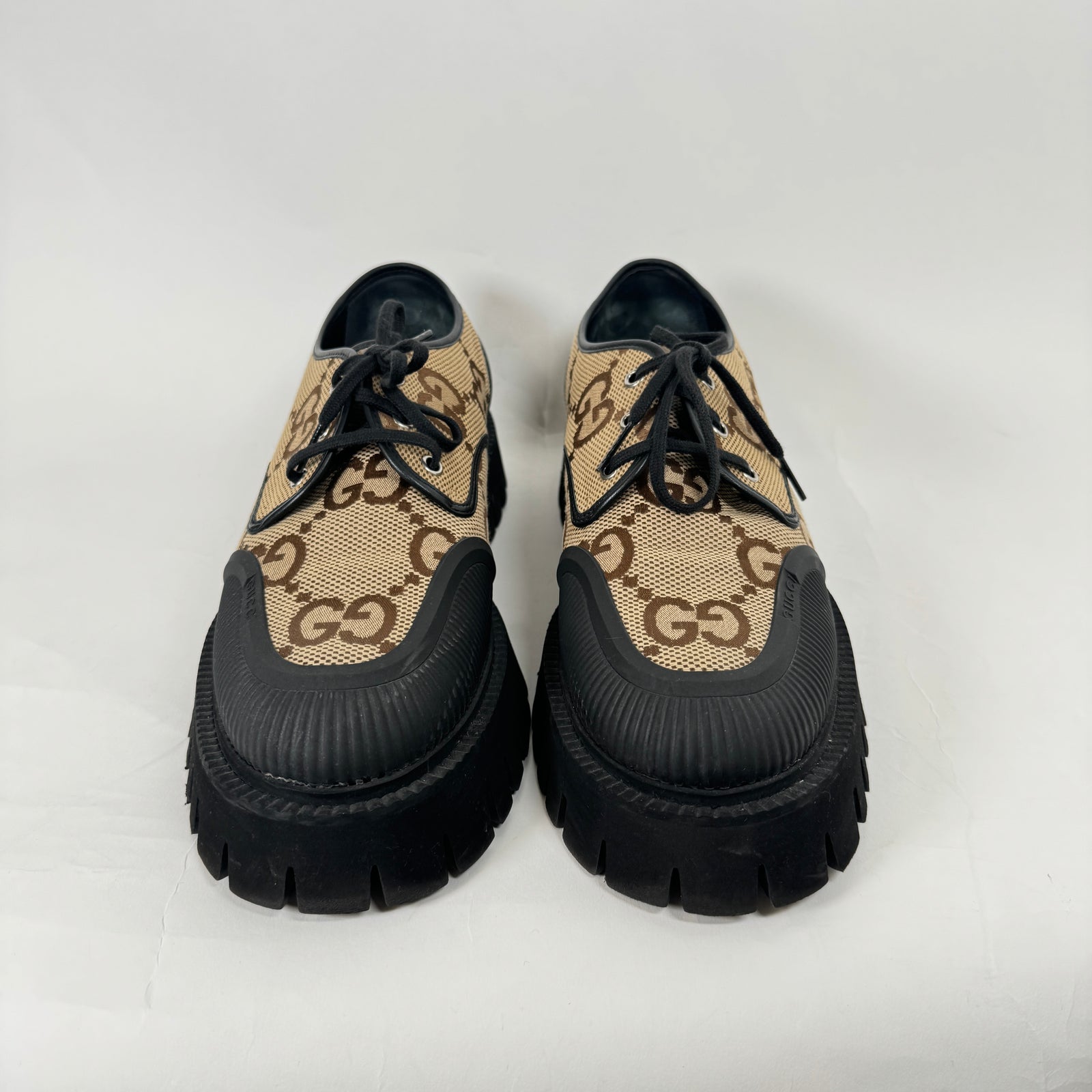 Gucci Beige Maxi GG Lace Up Derby Sneakers Size 10.5