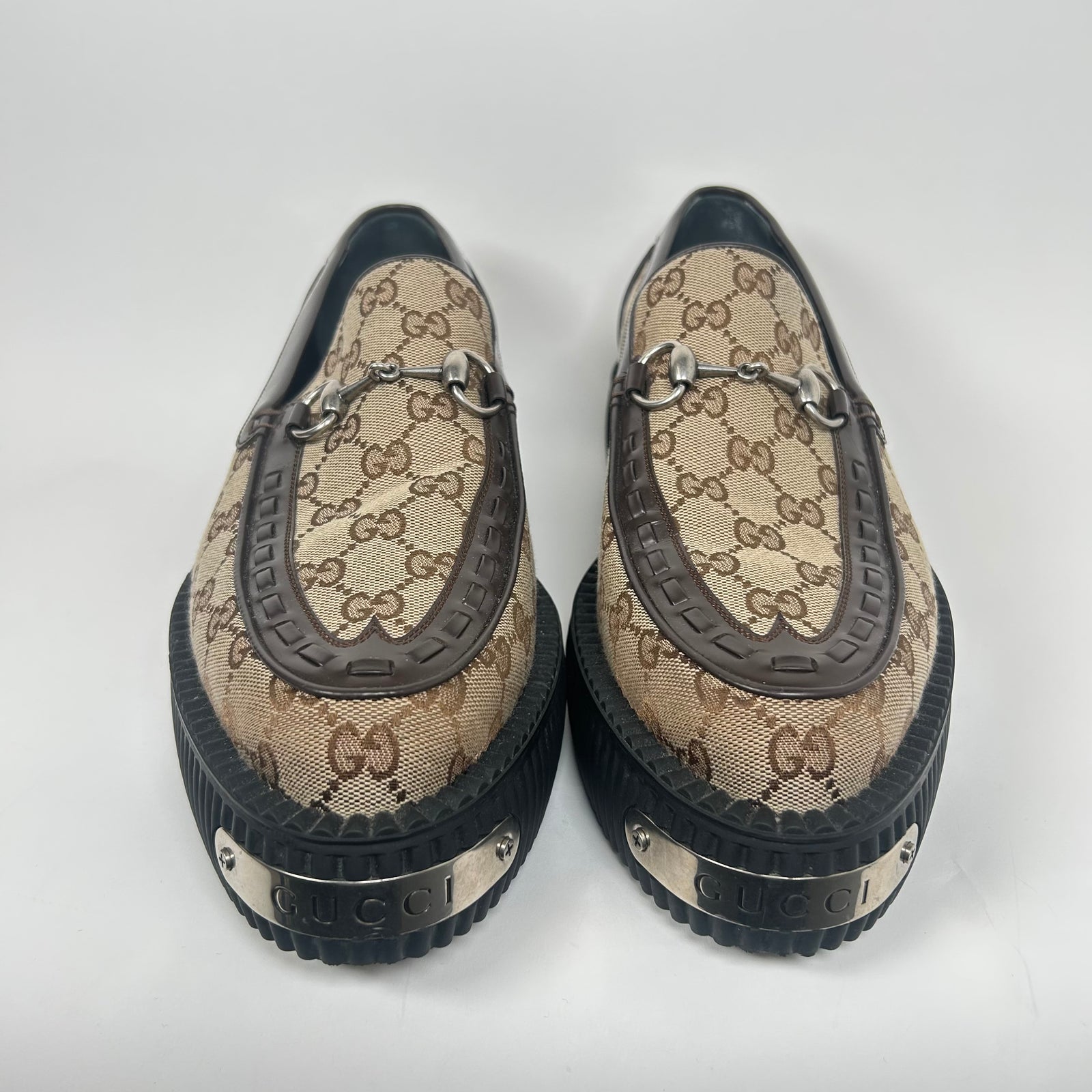 Gucci Beige Horsebit GG Creeper Loafers Size GG 10.5