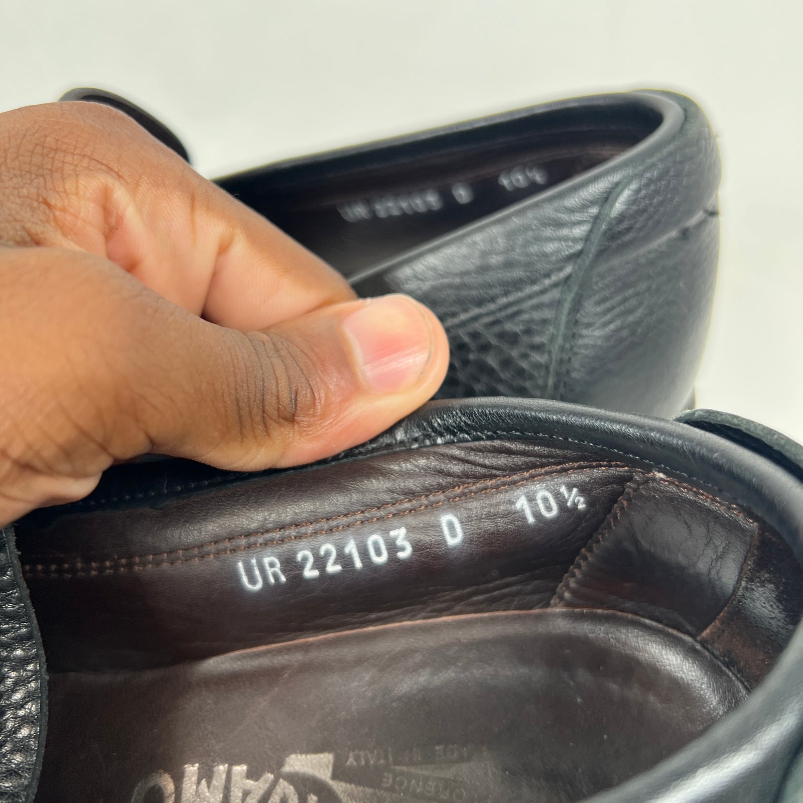 Ferragamo Black Square Toe Leather Loafers Size 10.5
