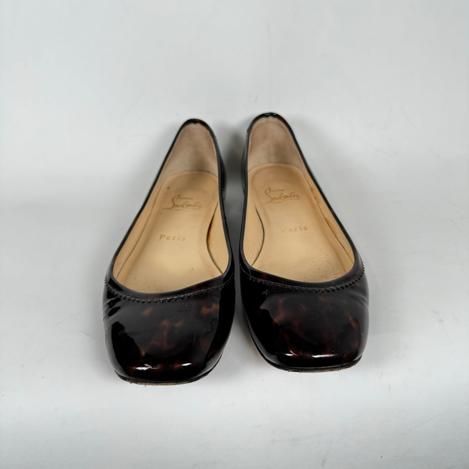 Christian Louboutin Tortoise Patent Square Toe Ballet Flats Size 38