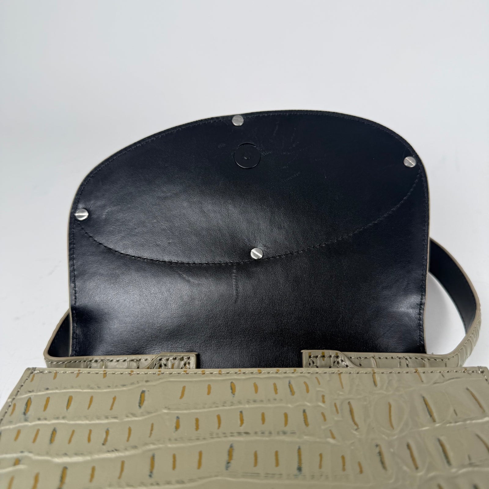 Diesel 1DR Sage Beige Crocodile Embossed Shoulder Bag