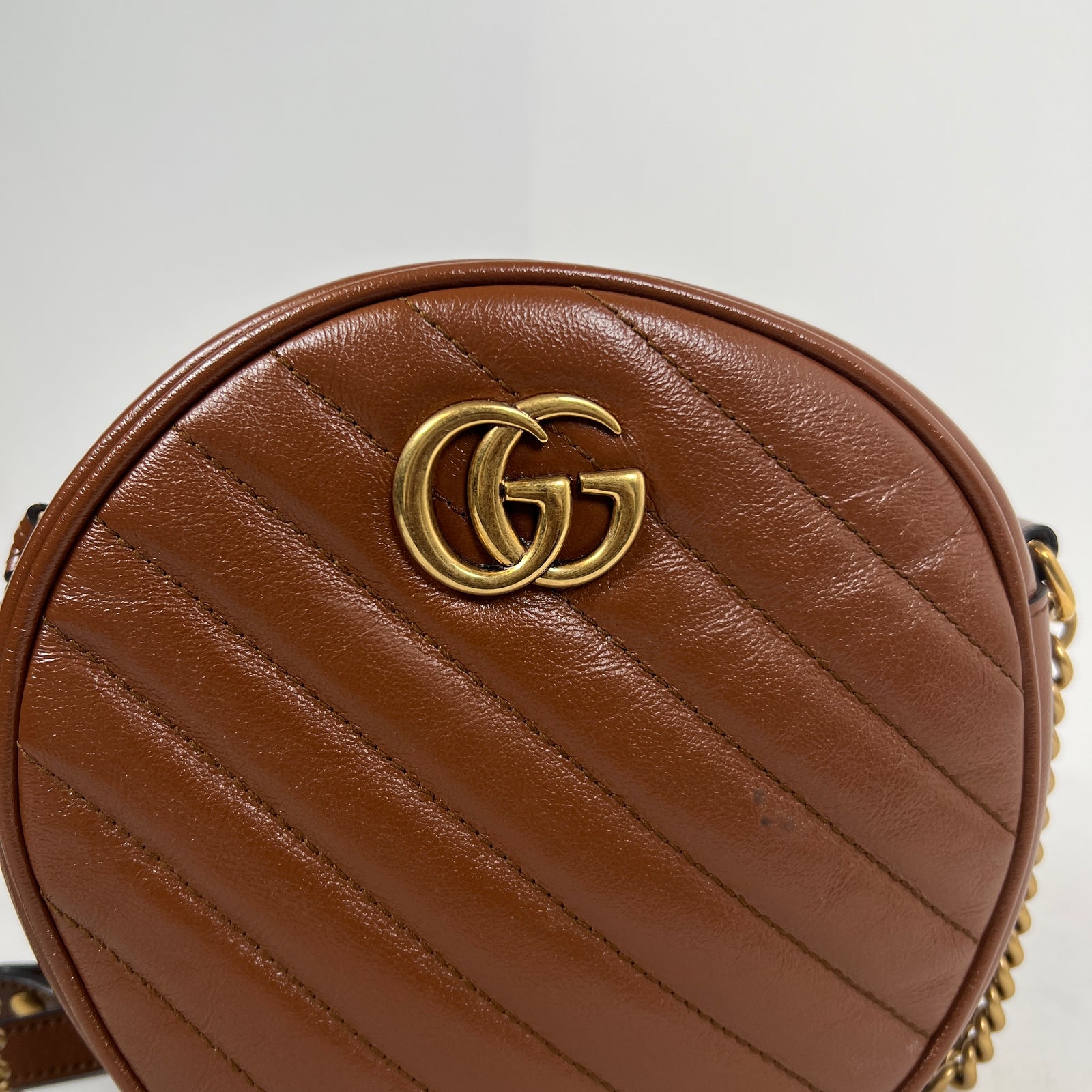 Gucci Brown Azalea Calfskin Diagonal Mini Round Shoulder Bag