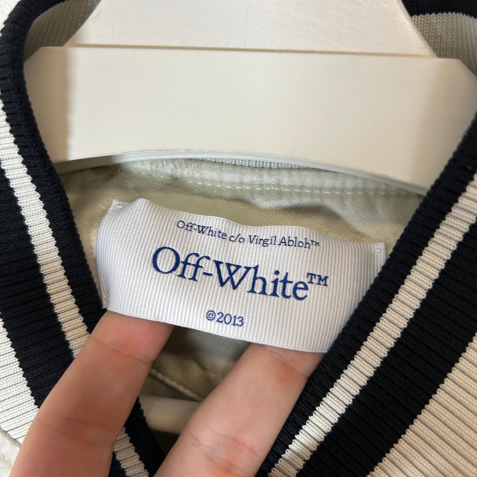 Off-White Cream Sateen College Souvenir Jacket Size L