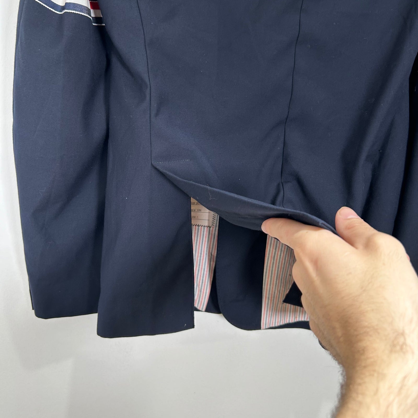 Thom Browne Navy Velvet Stripe Blazer Size 2