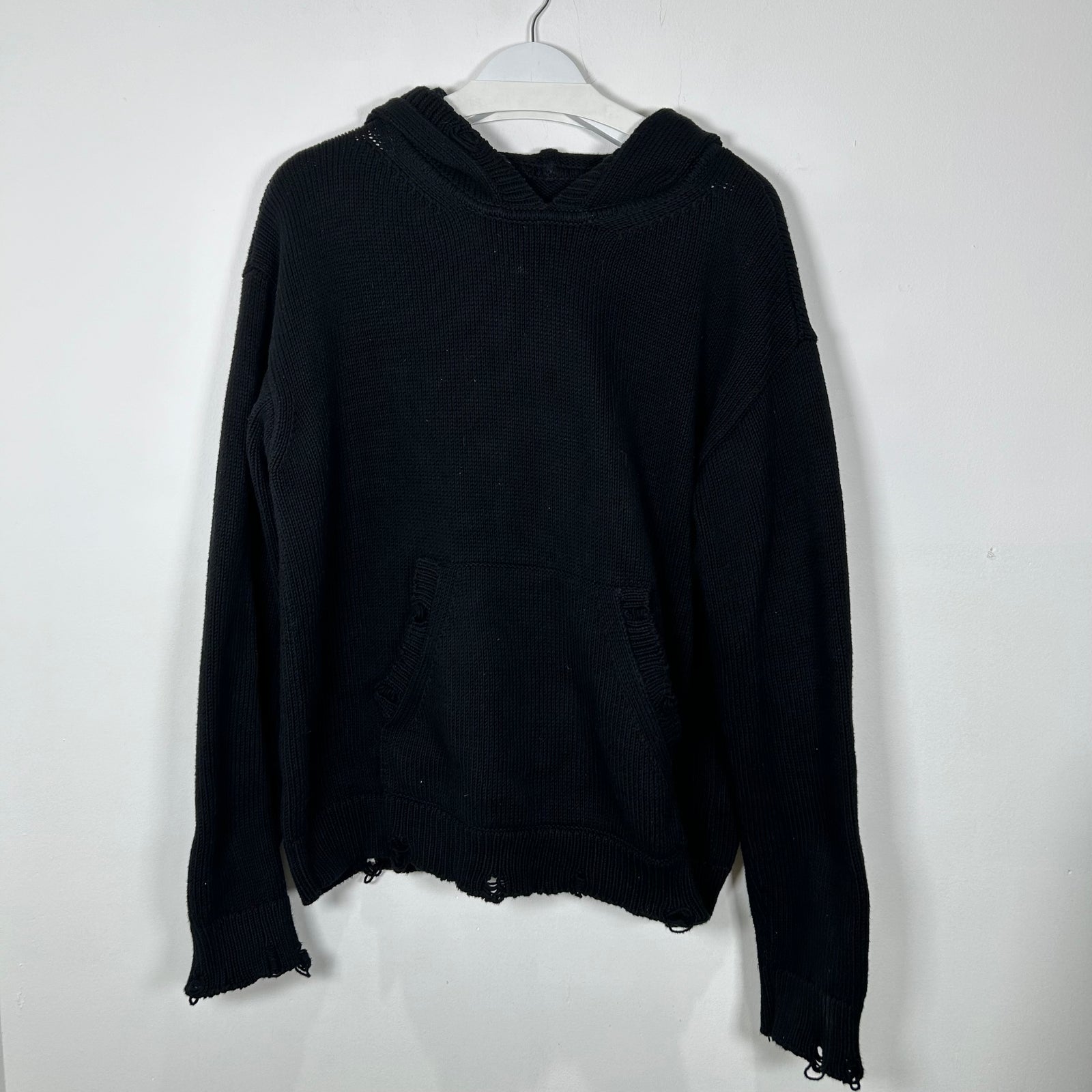 Saint Laurent Black Distressed Knit Hoodie Size L