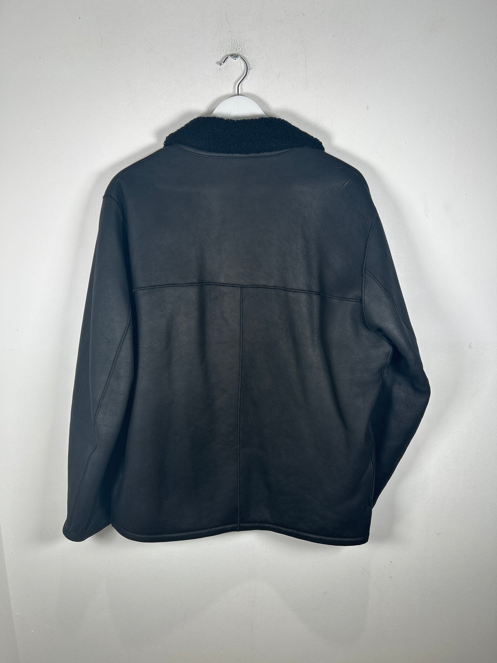 Burberry Black Sherling Leather Zip Up Jacket Size M