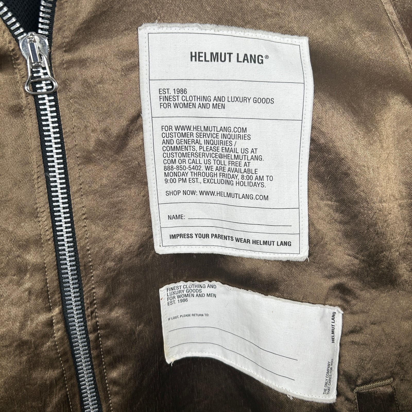 Helmut Lang Olive Satin Label Patch Coach Jacket Size XXL