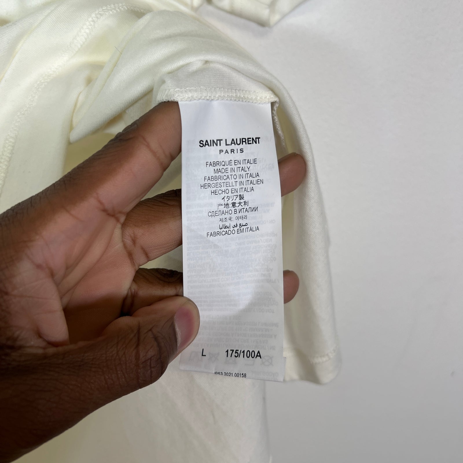 Saint Laurent White Reverse Logo T-Shirt Size L