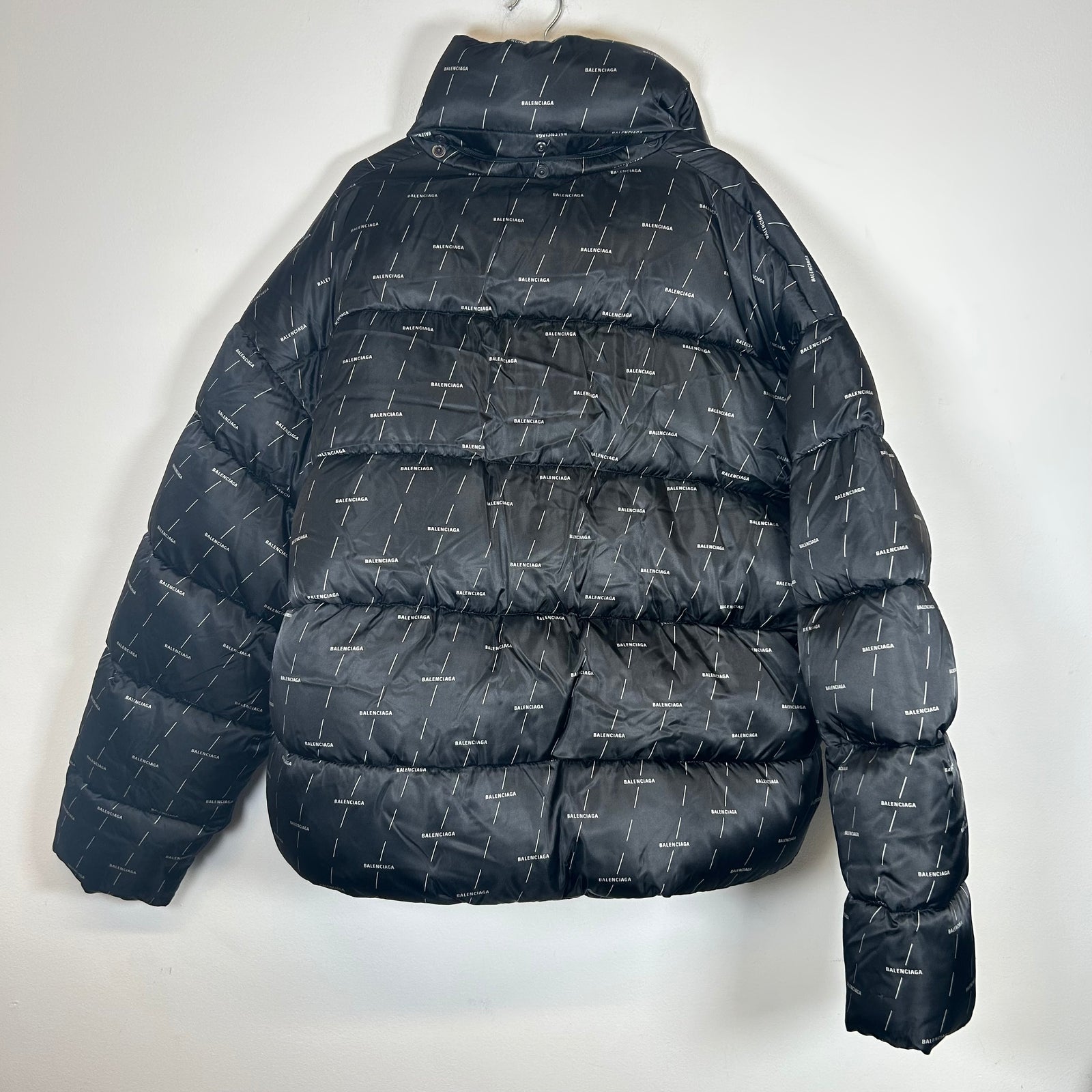 Balenciaga Black/Grey All Over Logo Puffer Jacket Size 54