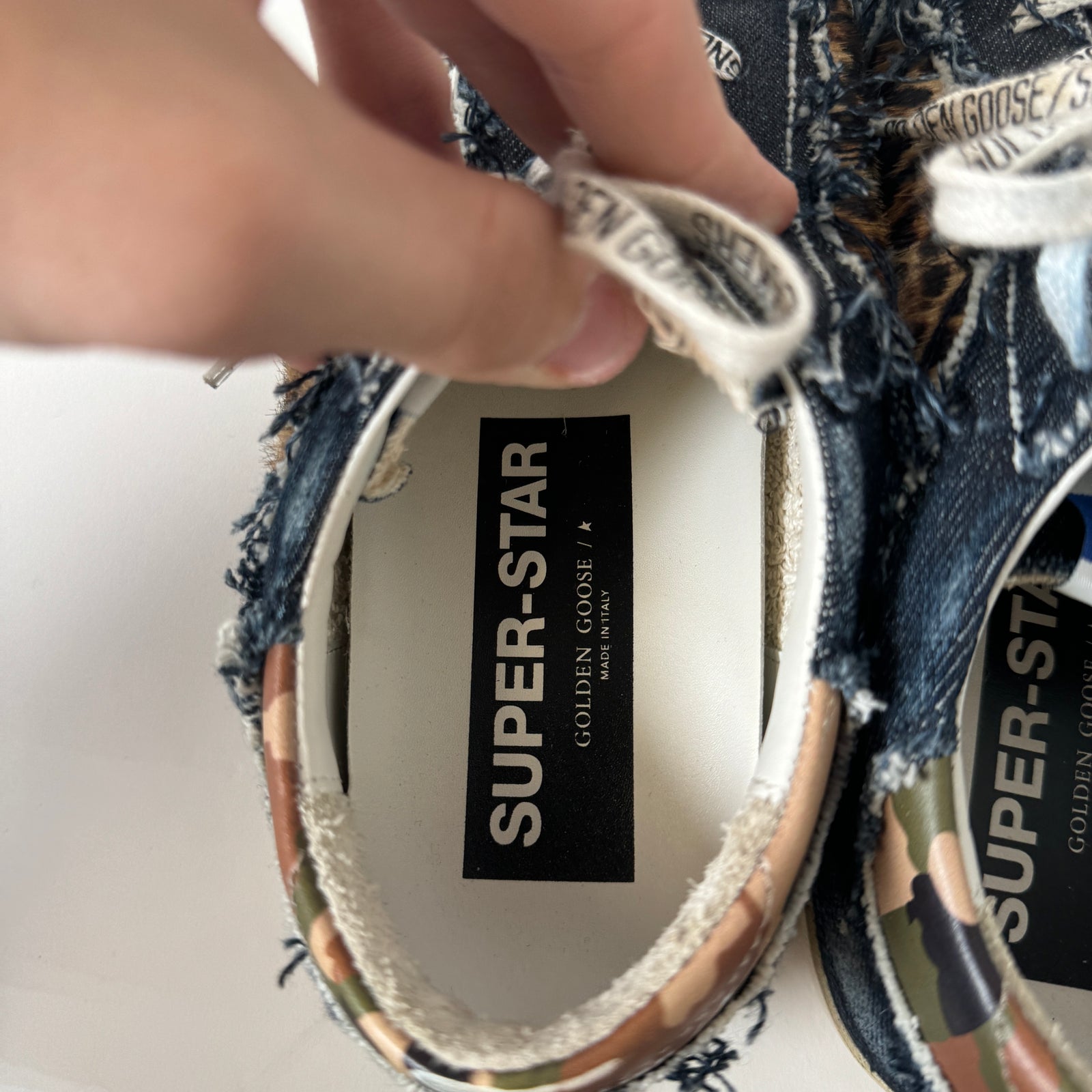 Golden Goose Denim Distressed Pony Hair Sneakers Size 37