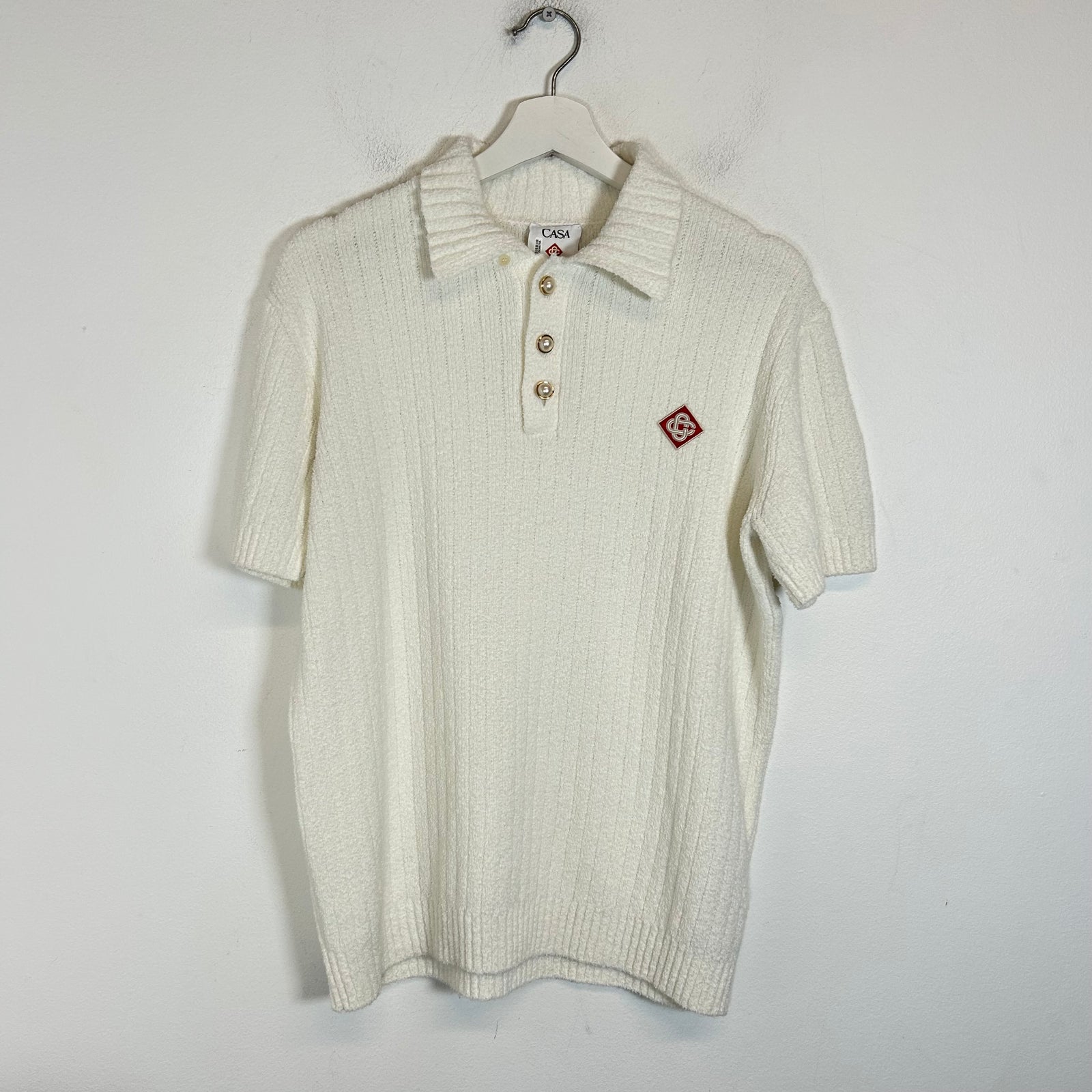 Casablanca White Knit Logo Polo Size L