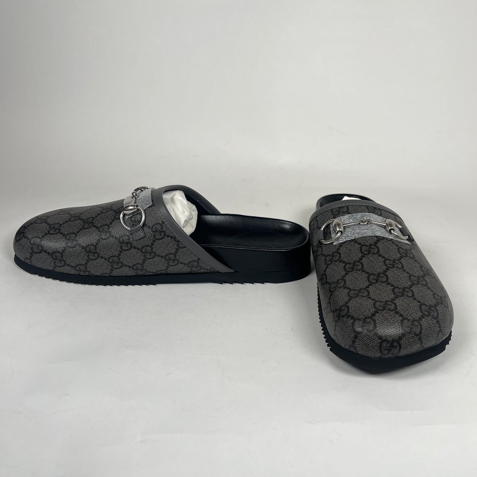Gucci GG Supreme Grey Black Horsebit Mule Size 8