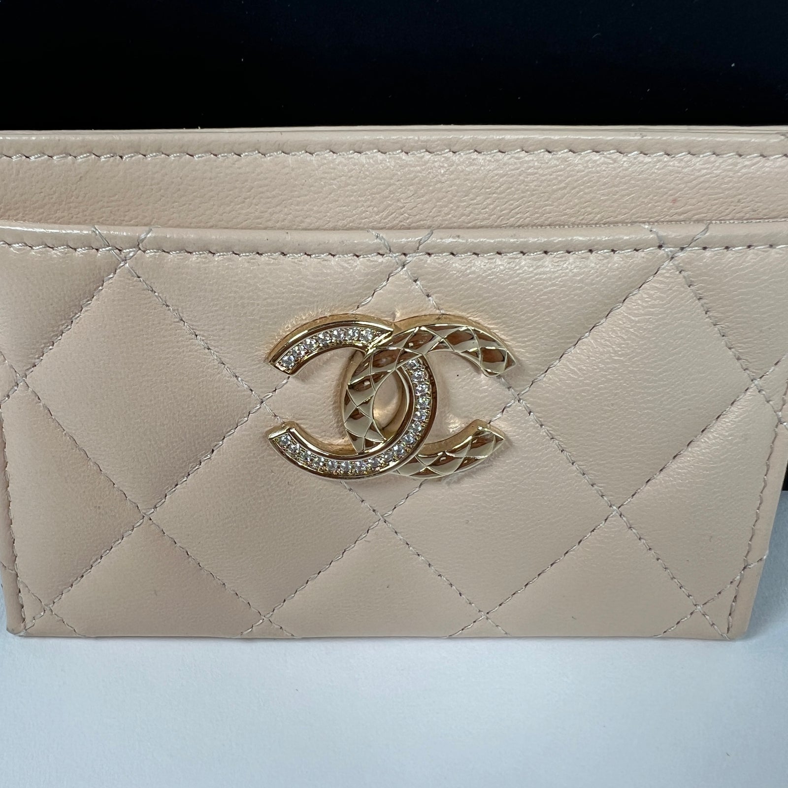 Chanel Beige Caviar Quilted Metal CC Card Holder