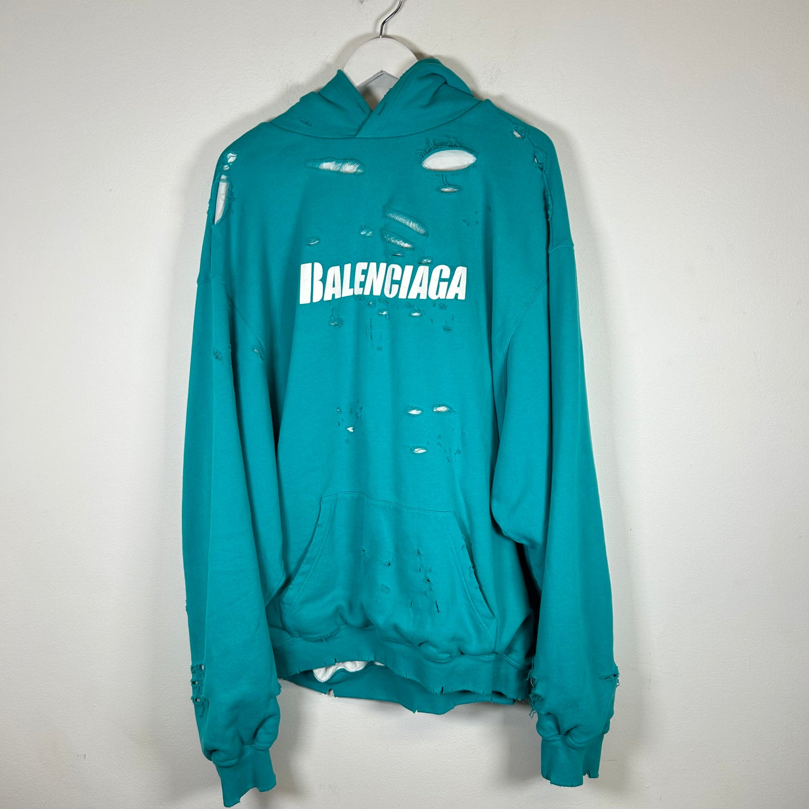 Balenciaga Lake Blue Destroyed Hoodie Size M