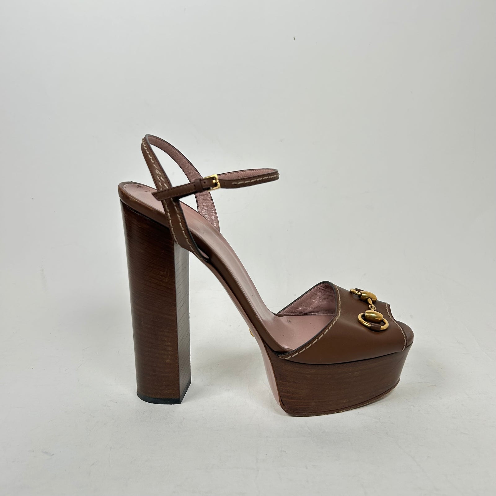 Gucci Brown Horsebit Platform Sandals Size 41.5