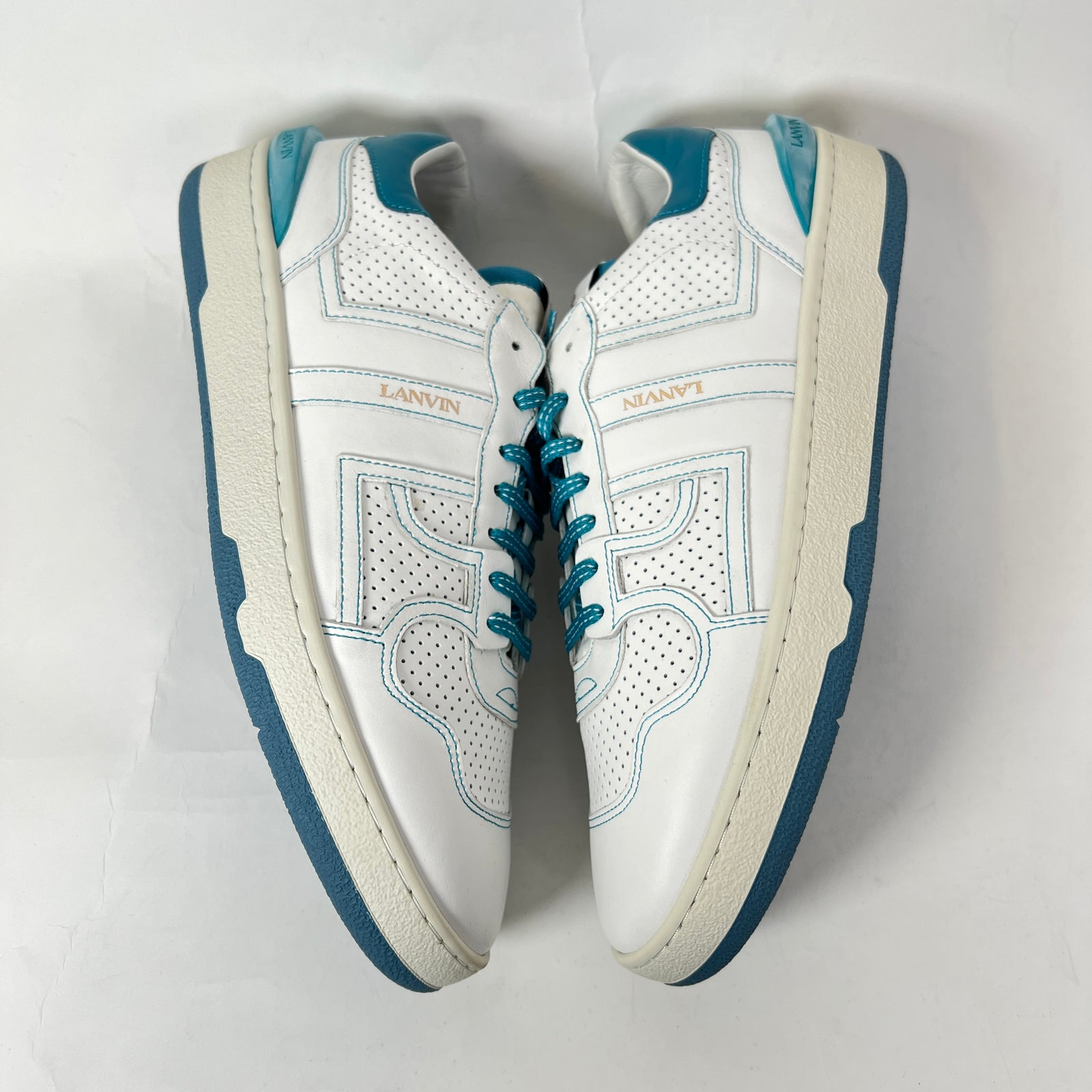Lanvin White/Blue Clay Leather Low-Top Sneaker Size 45