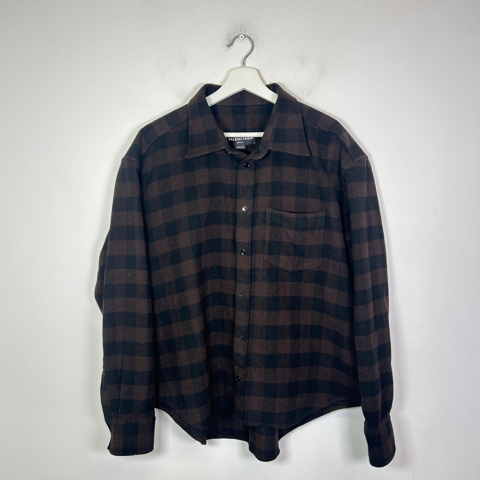 Balenciaga Paris Black/Brown Plaid Flannel Size 42
