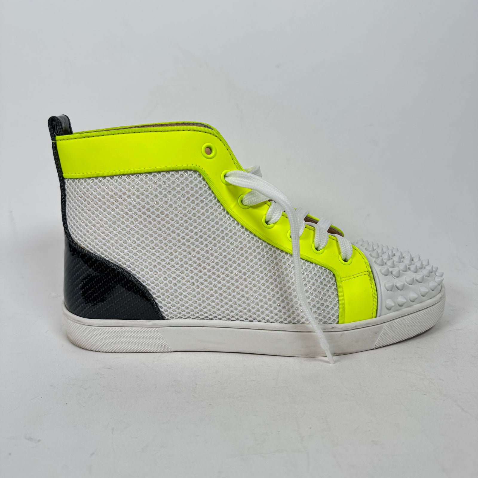 Christian Louboutin White/Lime Yellow Studded High Top Sneaker Size 41