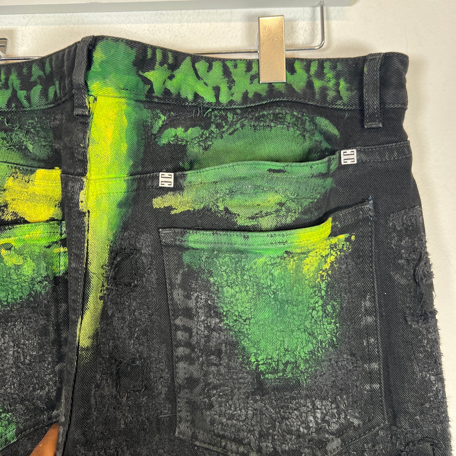 Givenchy Black/Green Painted Distressed Jeans Size 38