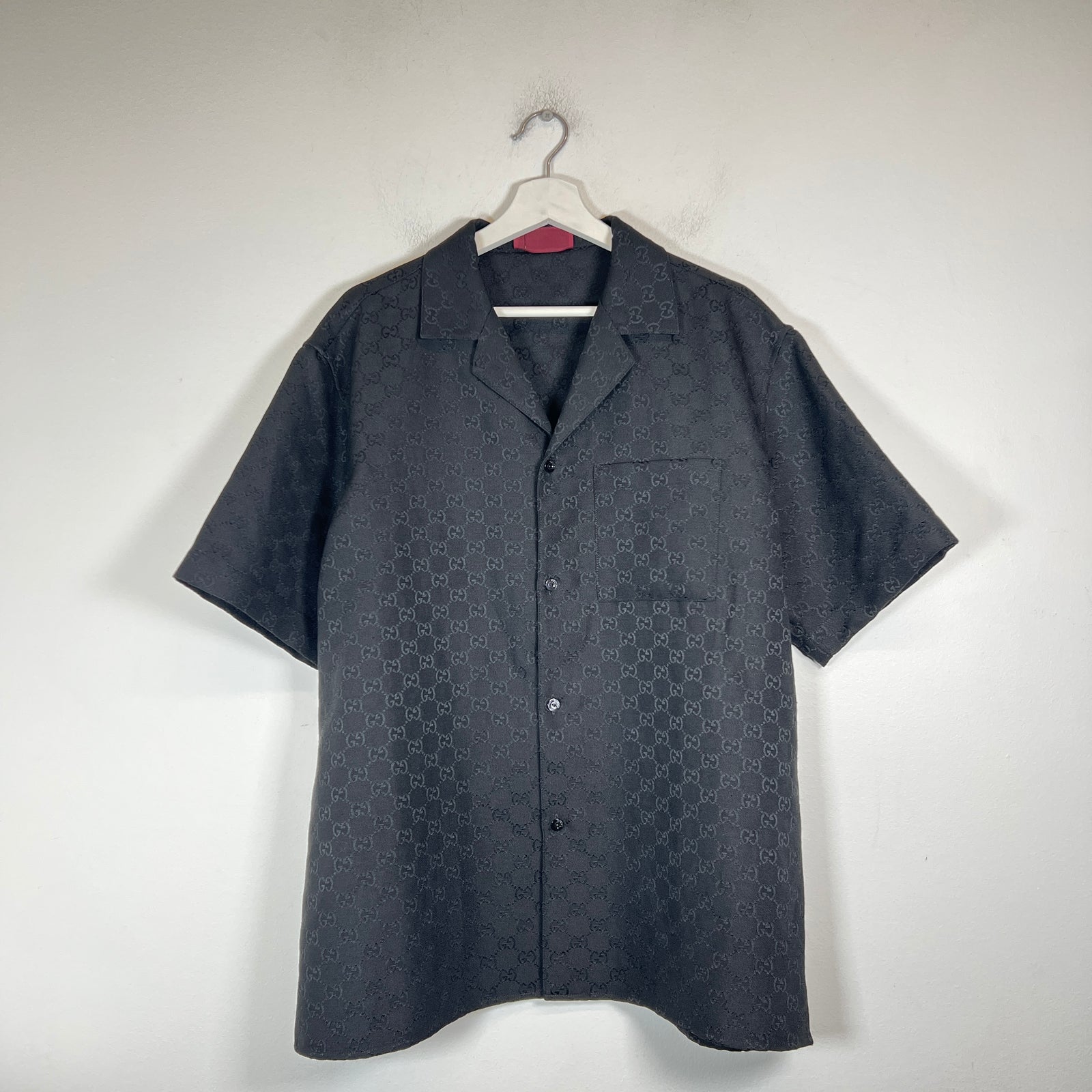 Gucci Black GG Linen Blend Bowling Shirt Size L
